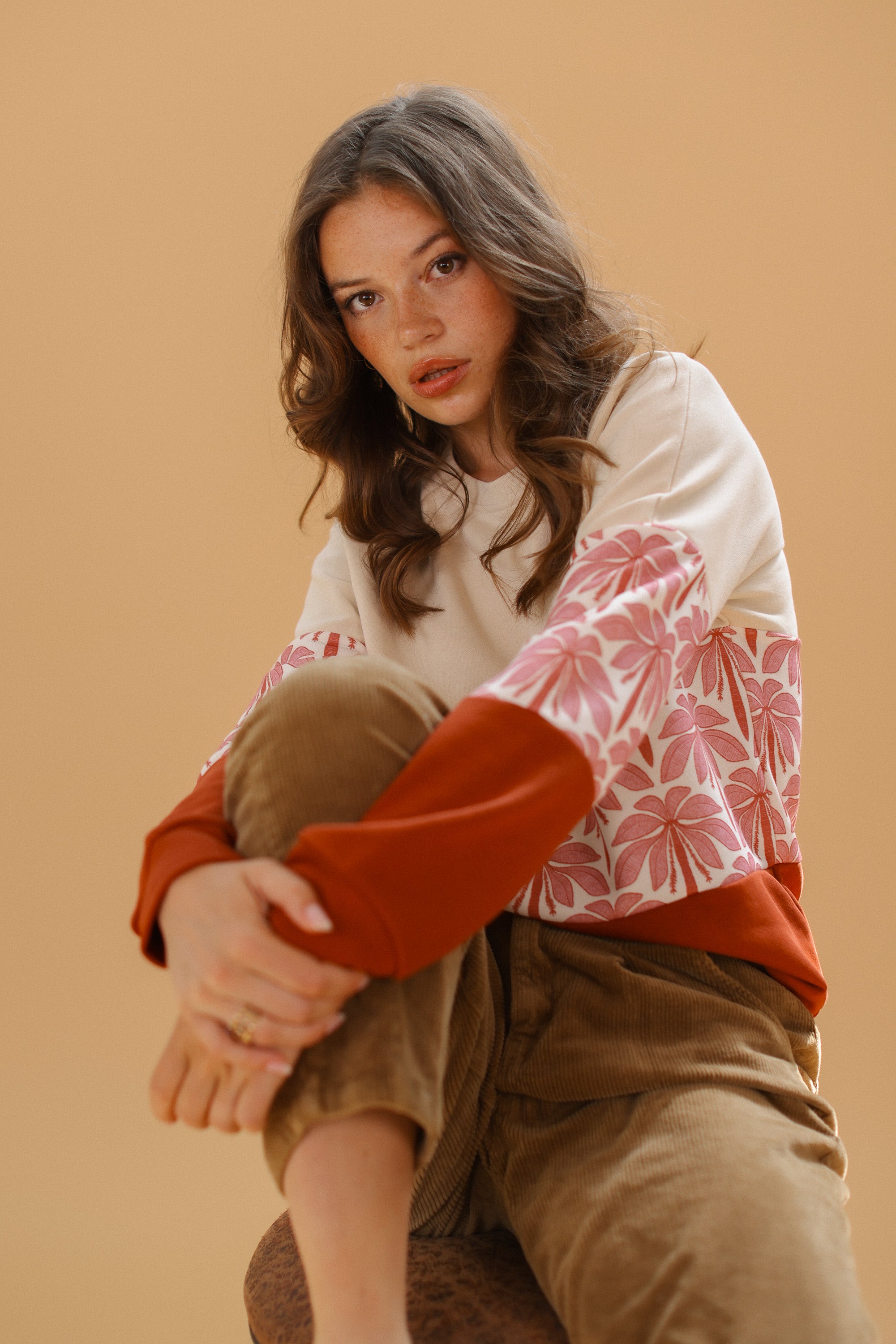 Sweater Mia Cream Rose Palms