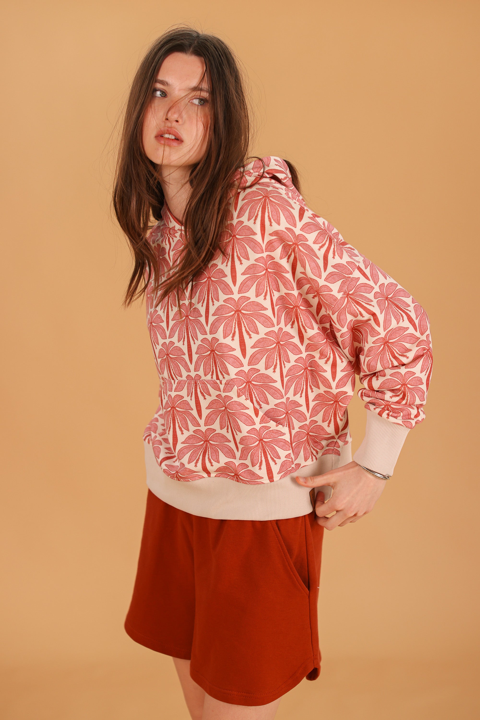 Hoodie Leyla Cream Rose Palms