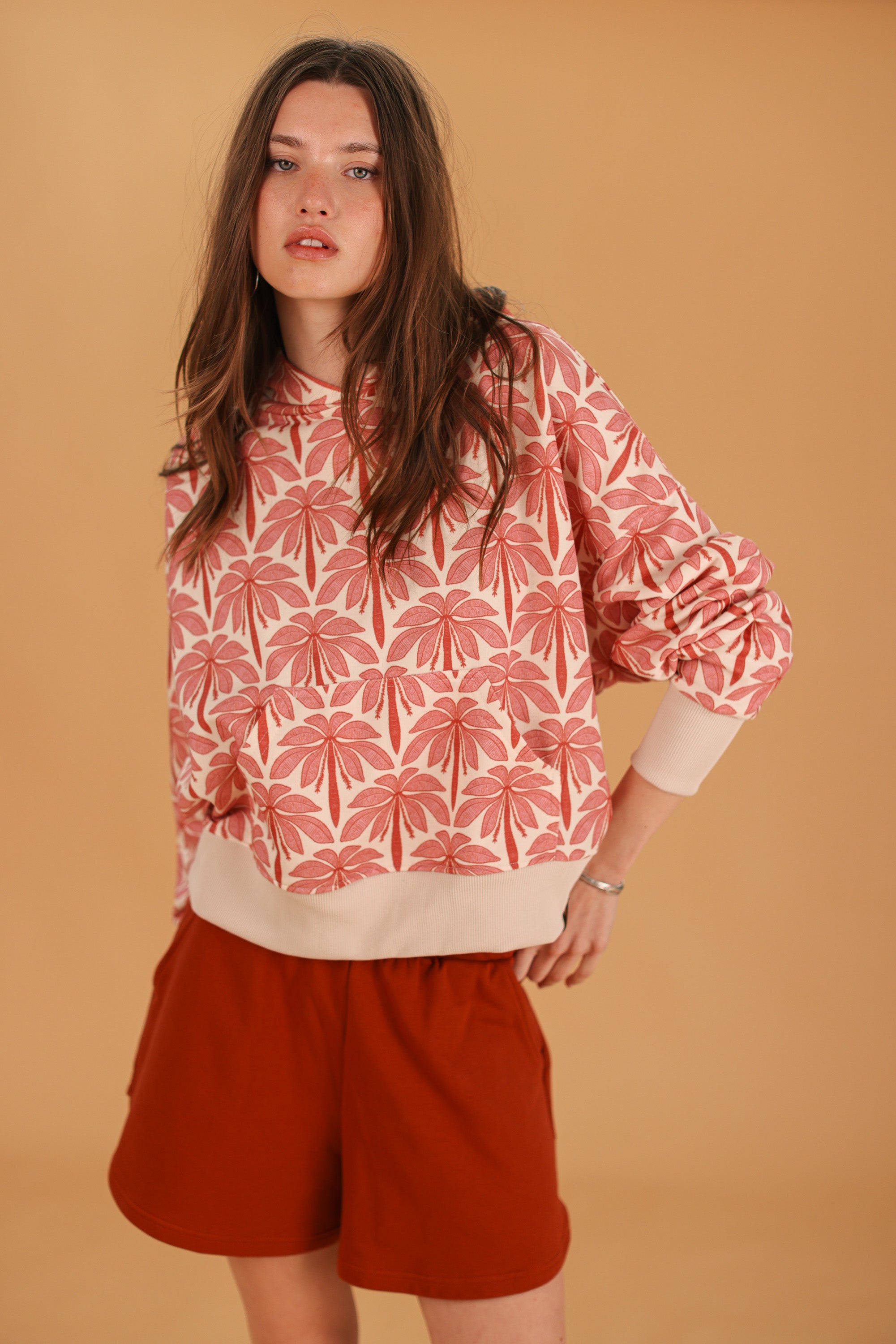 Hoodie Leyla Cream Rose Palms