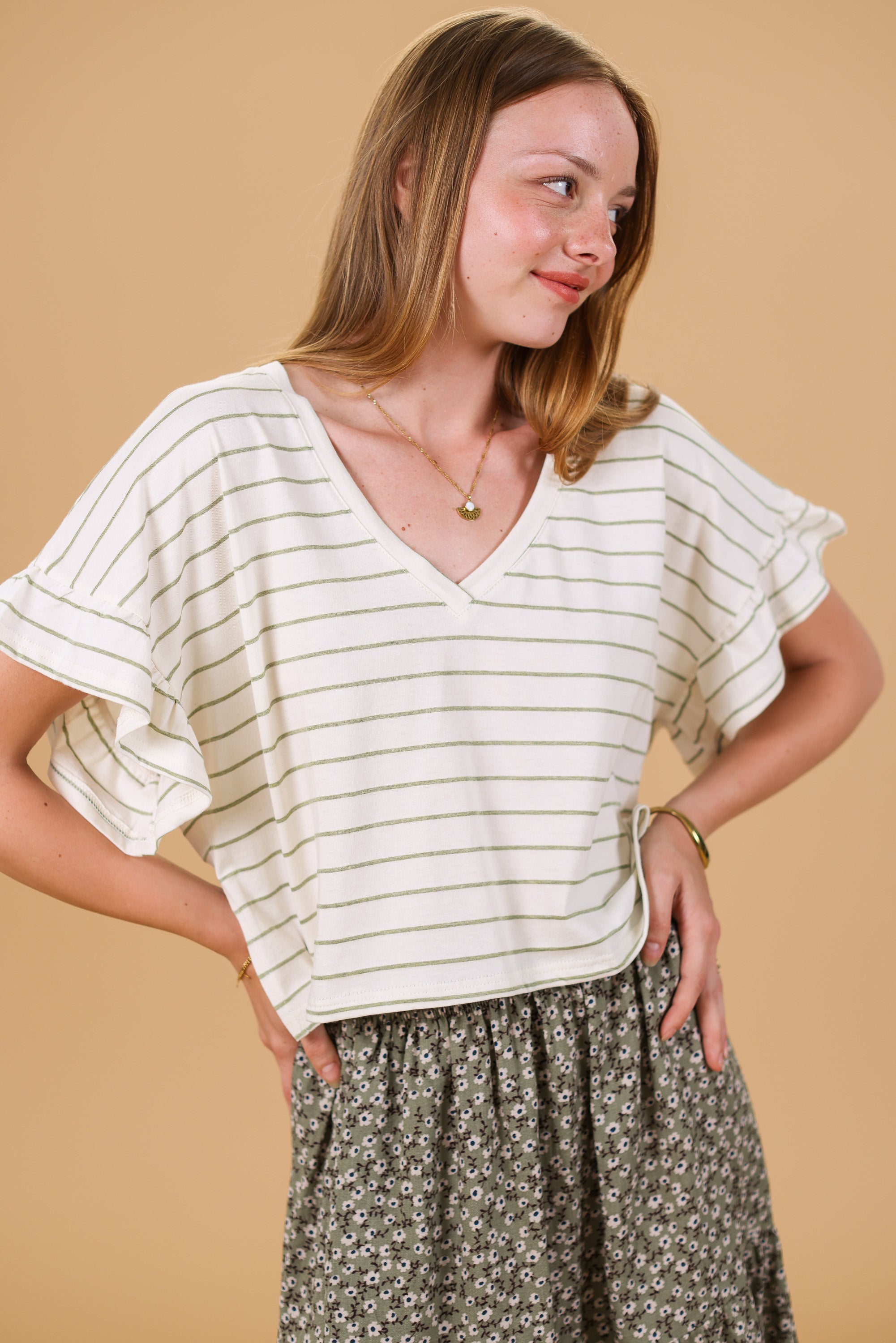 Top Rosienne Oliv Streifen