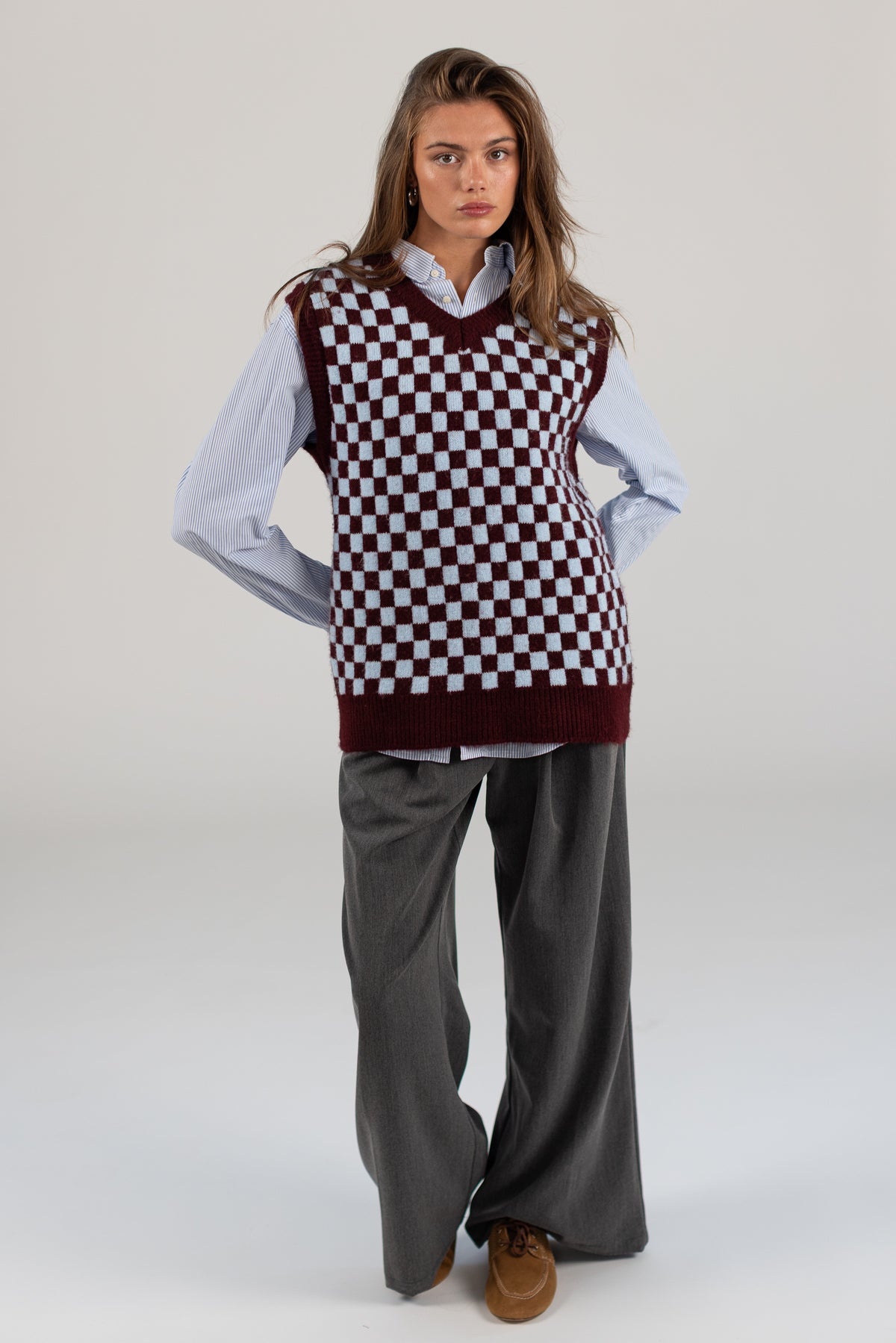 Knit Vest Ziggy Burgundy Check