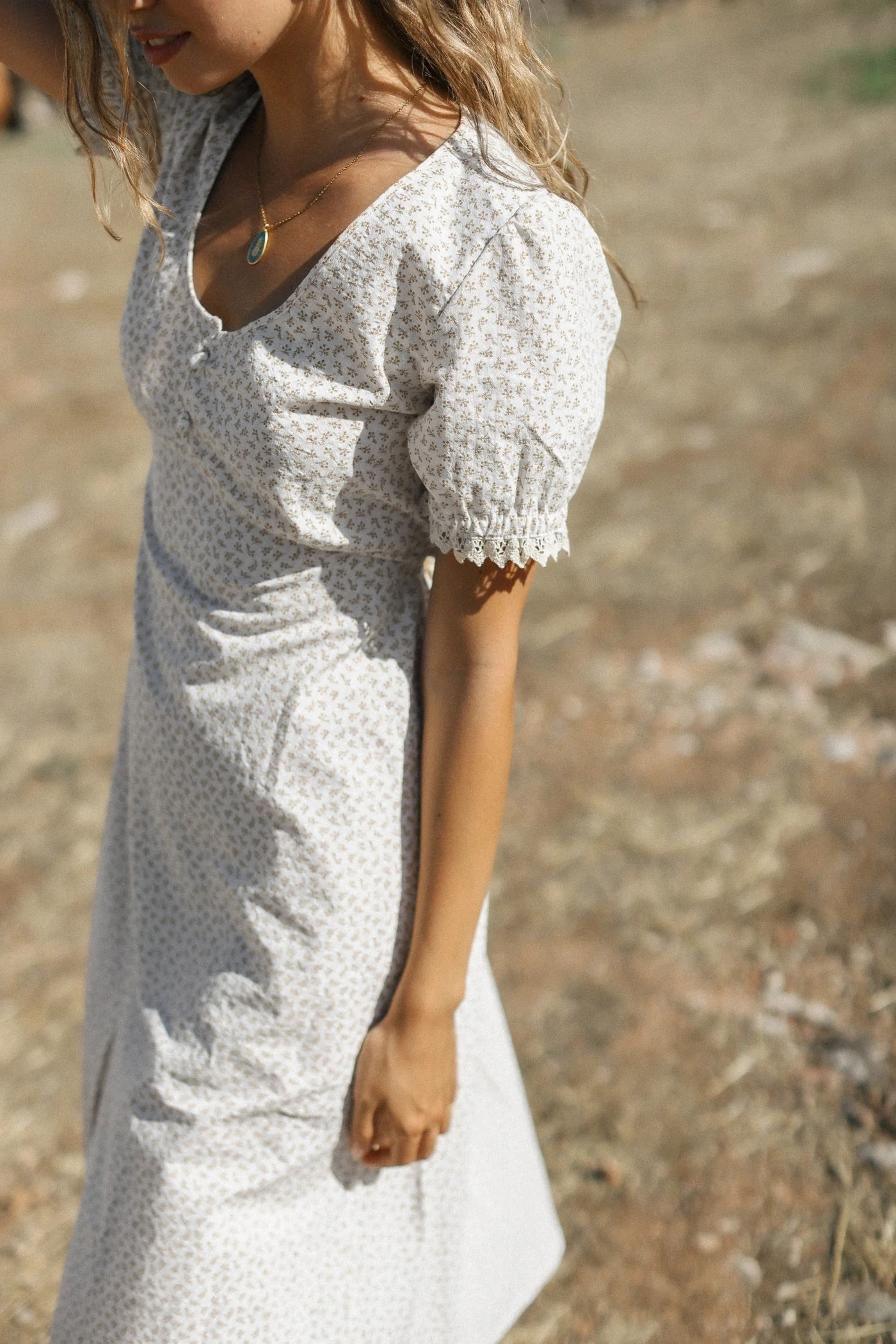 Kleid Wilhelmina Blau-Grau mit Blumenmuster