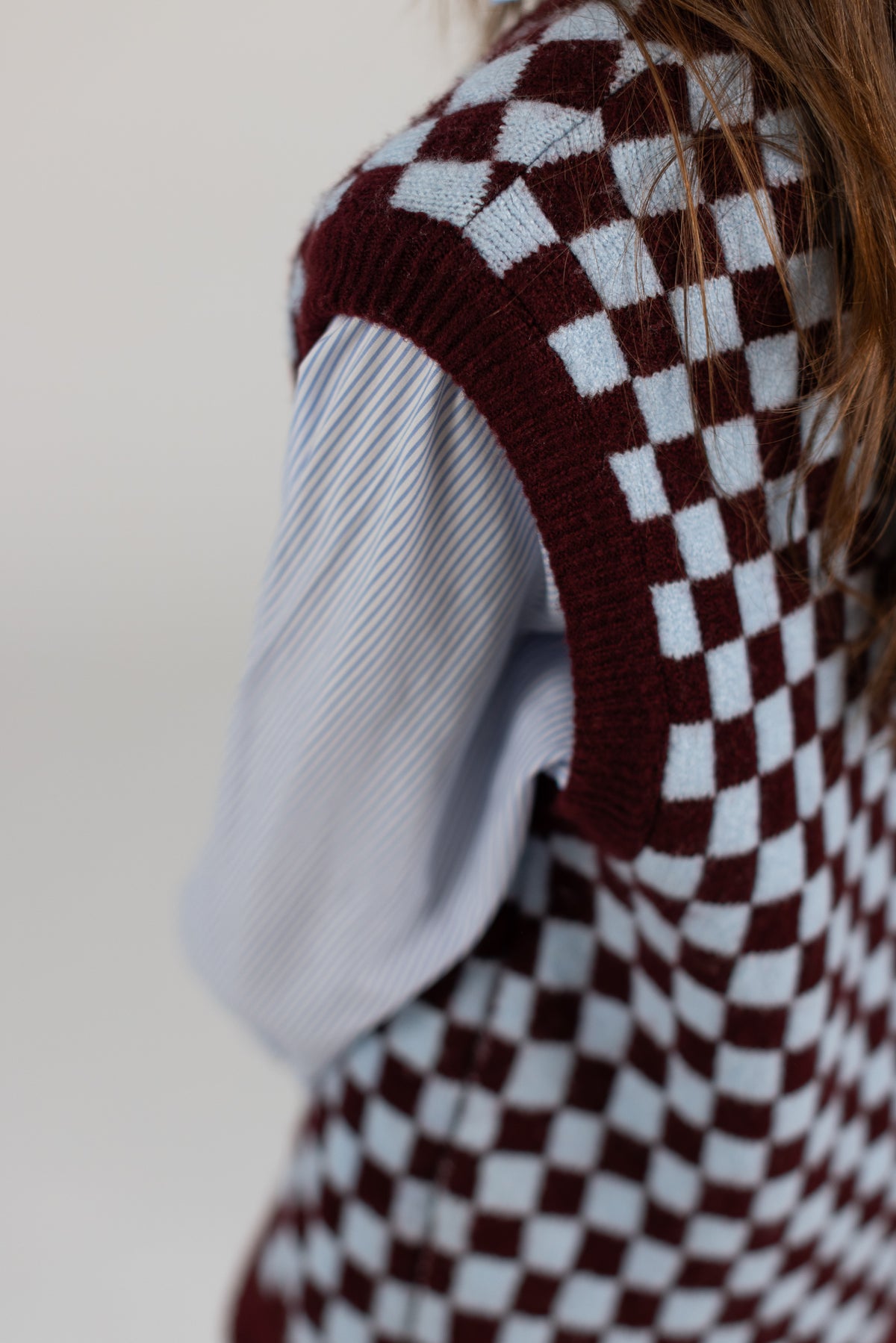 Knit Vest Ziggy Burgundy Check