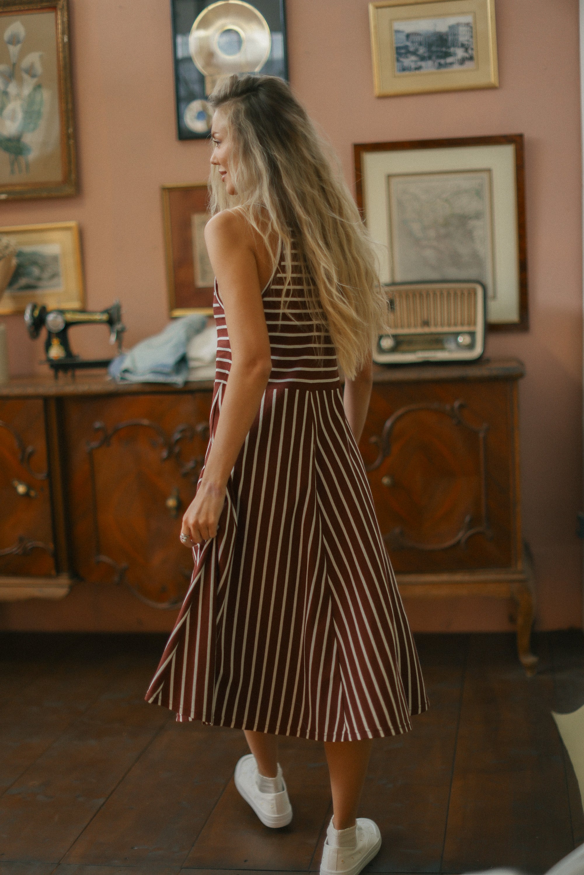 Dress Angie Maroon Stripes