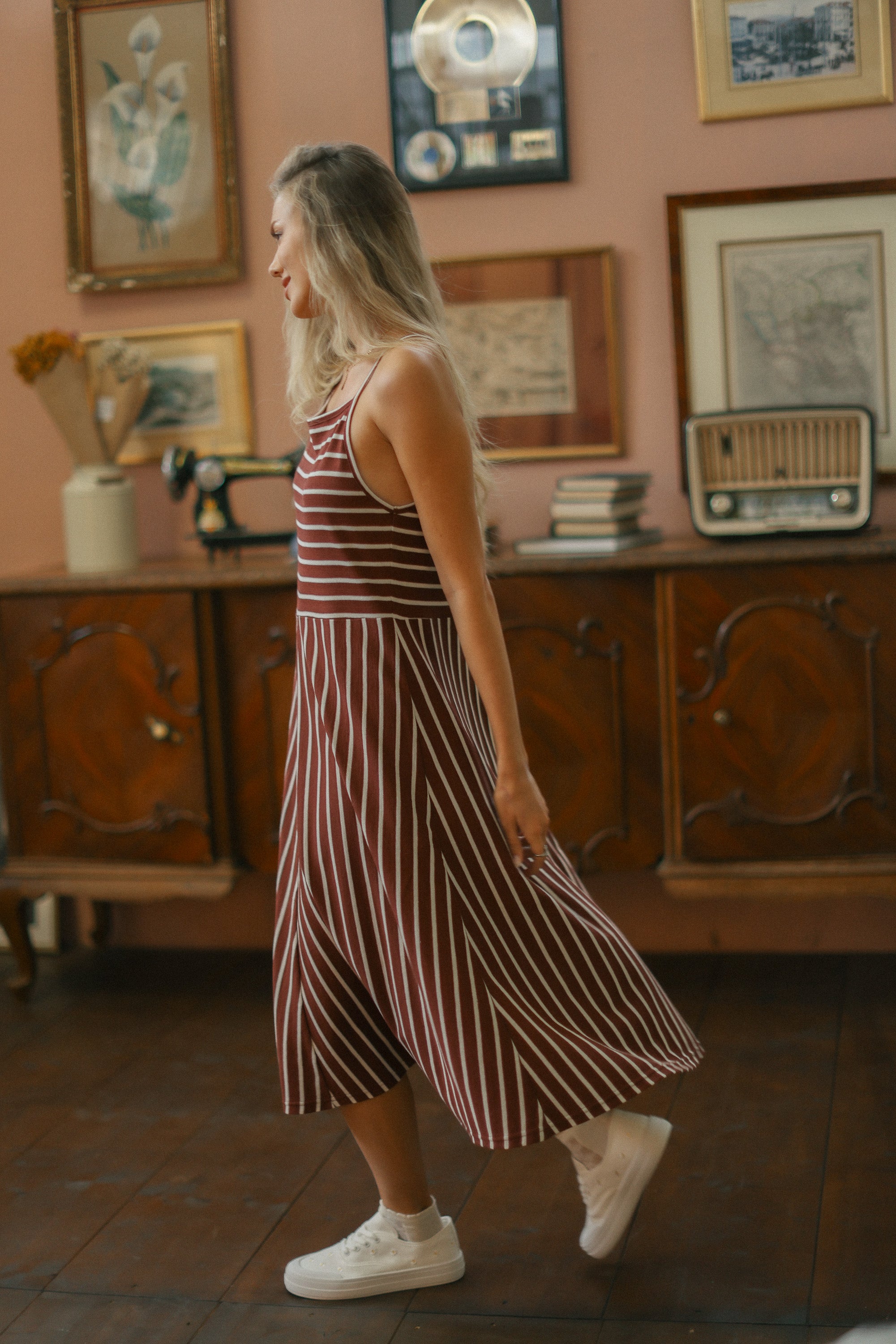 Dress Angie Maroon Stripes