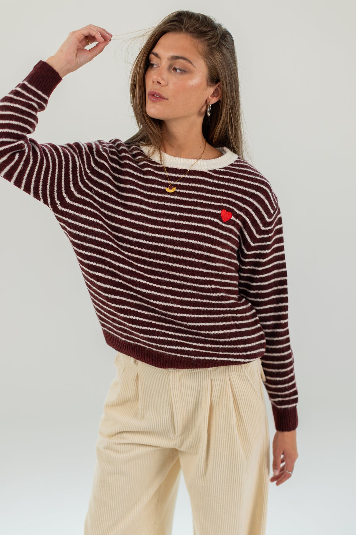 Knit Sweater Woldo Burgundy Stripes
