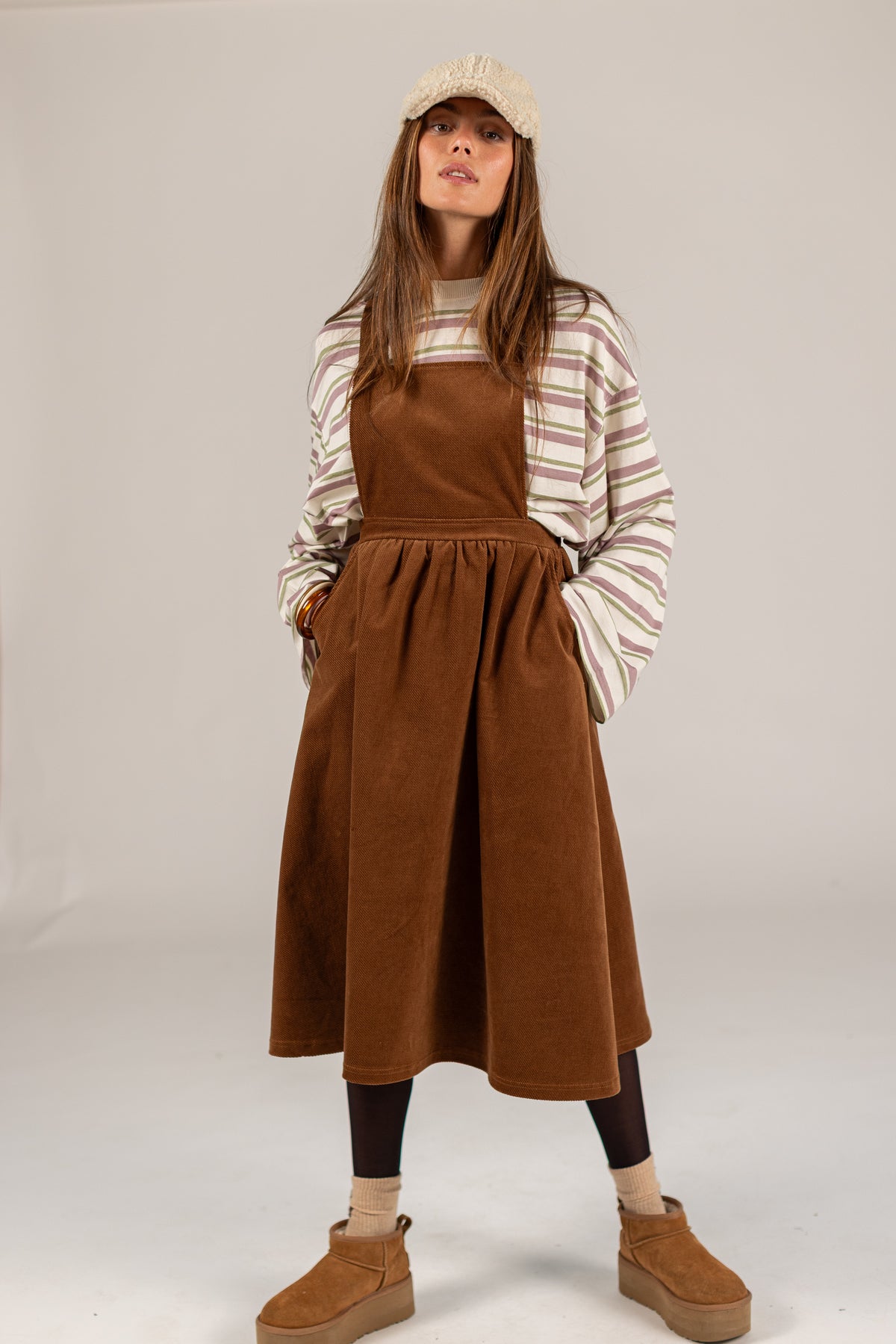 Overall Dress Alfina Brown Twill