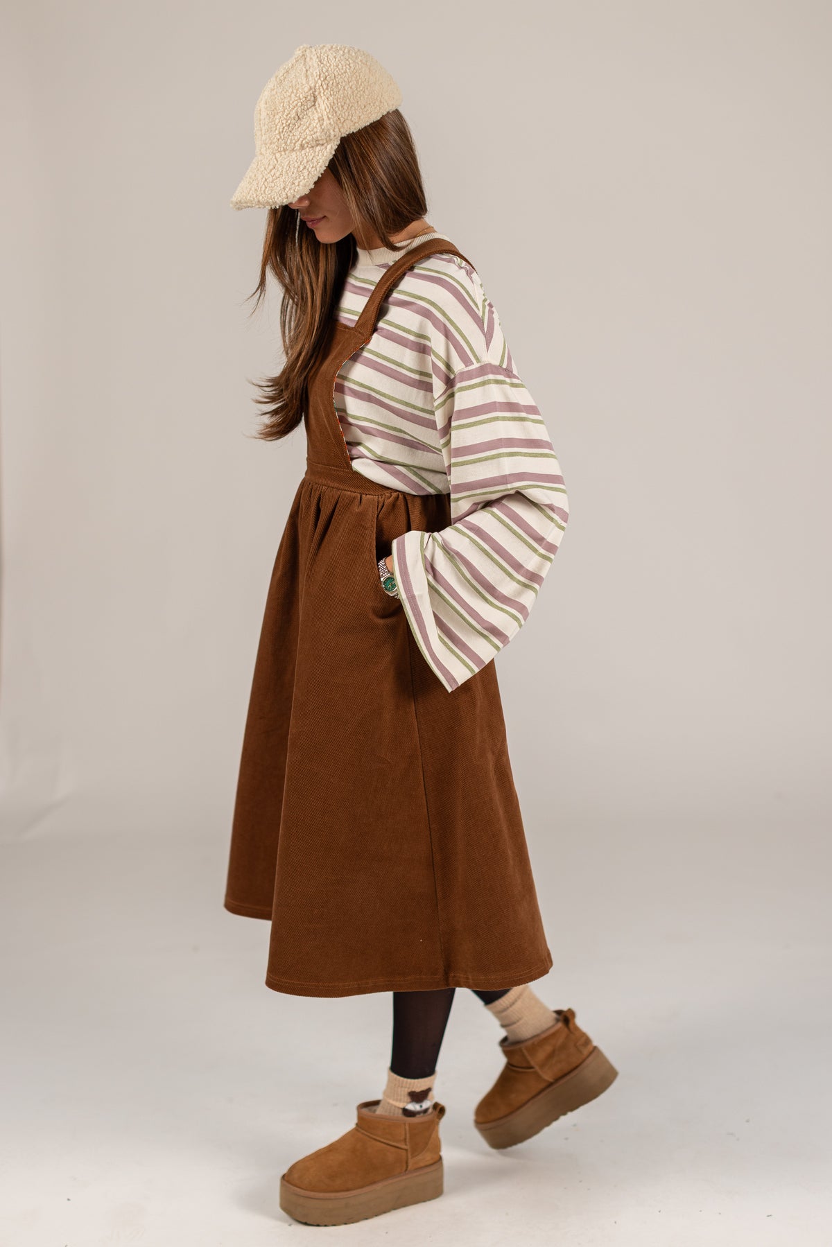 Overall Dress Alfina Brown Twill