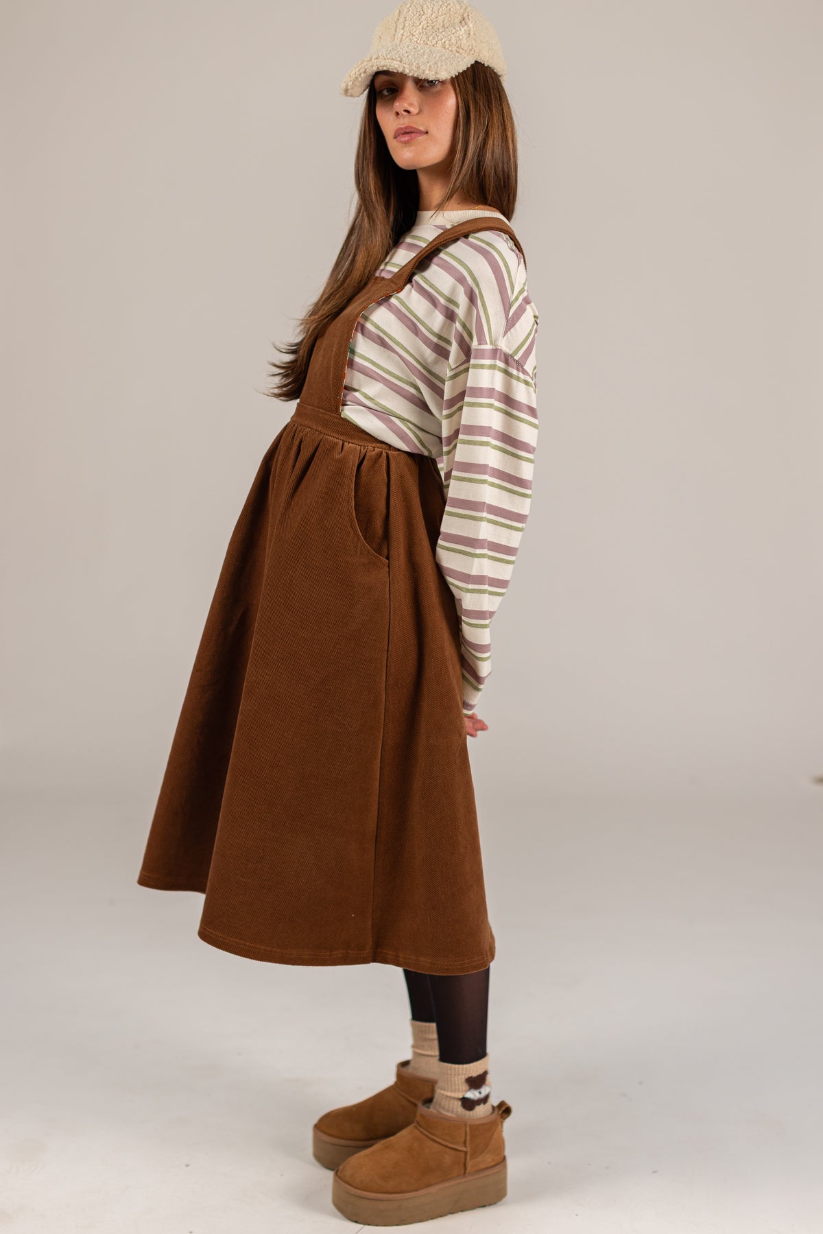 Overall Dress Alfina Brown Twill