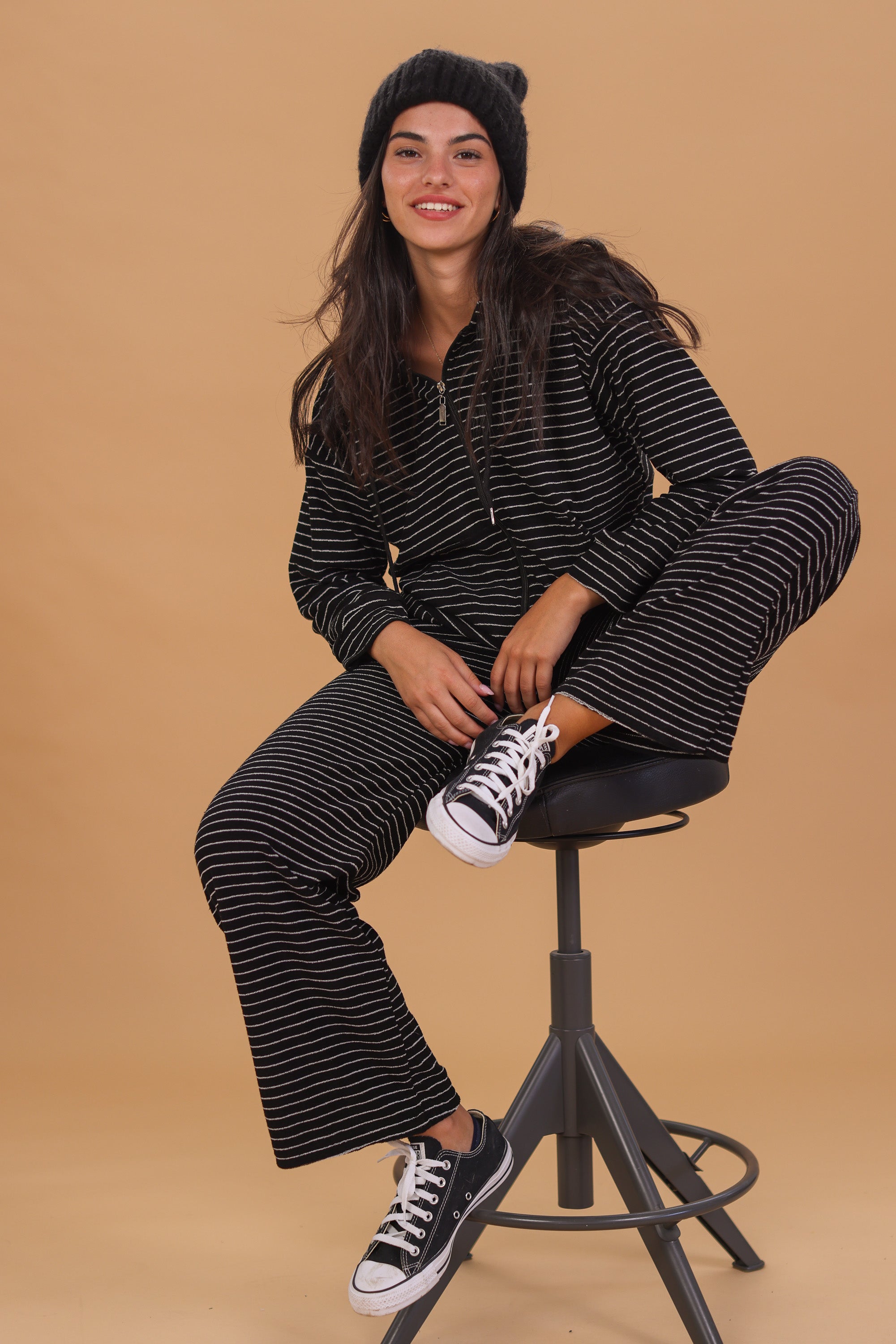 Hooded Cardigan Lorra Black Stripes