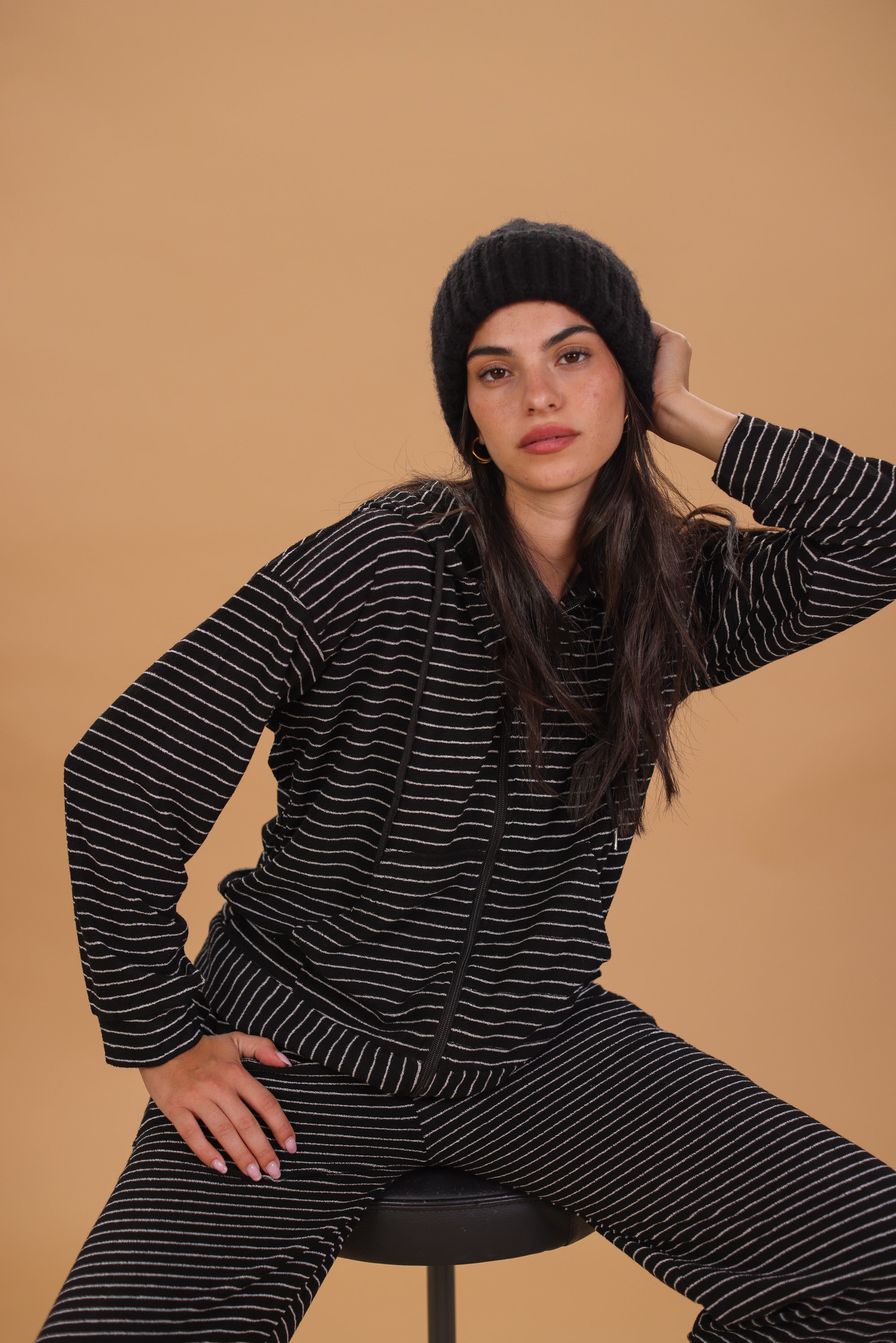 Hooded Cardigan Lorra Black Stripes