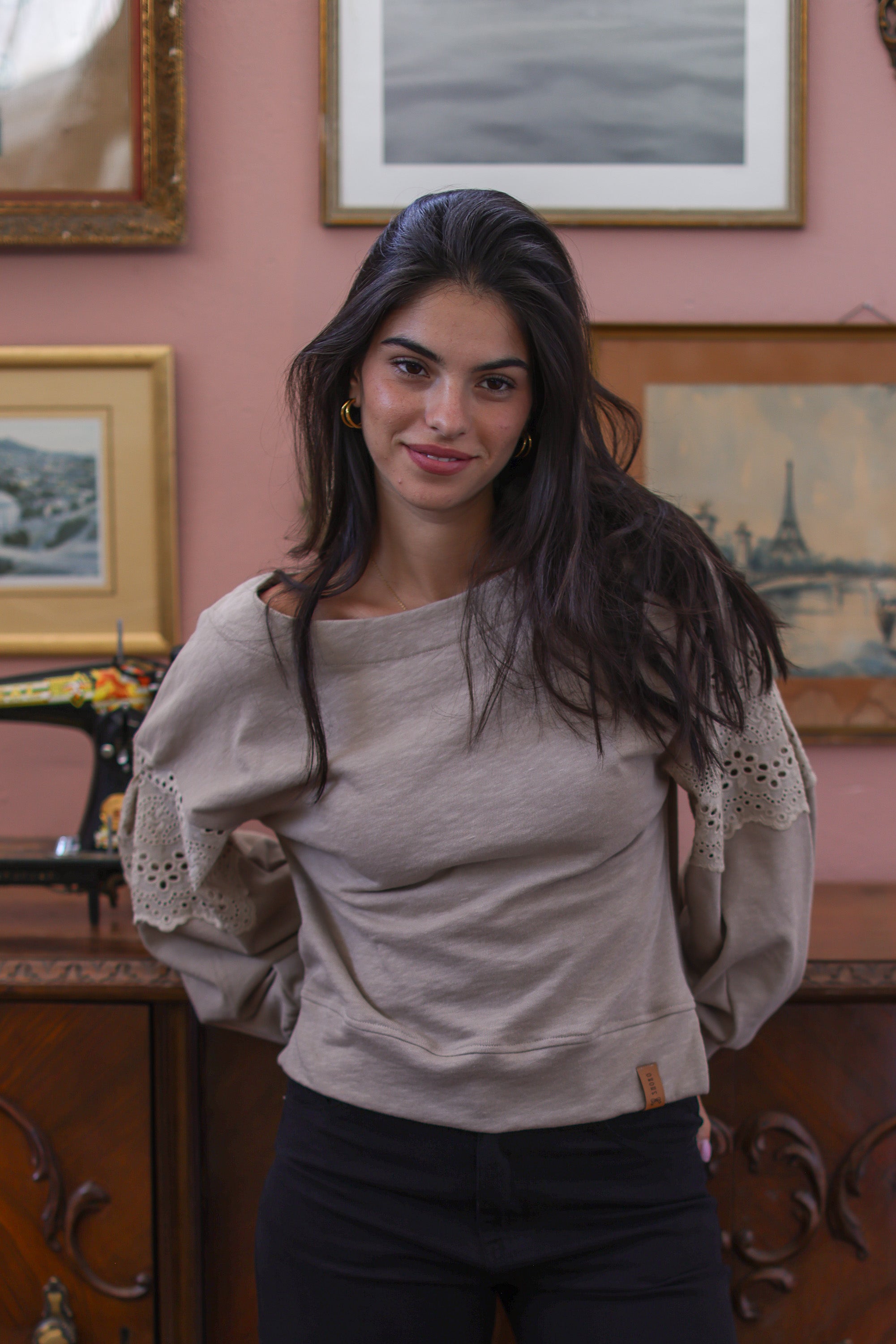 Pullover Caelia Beige Bestrickt