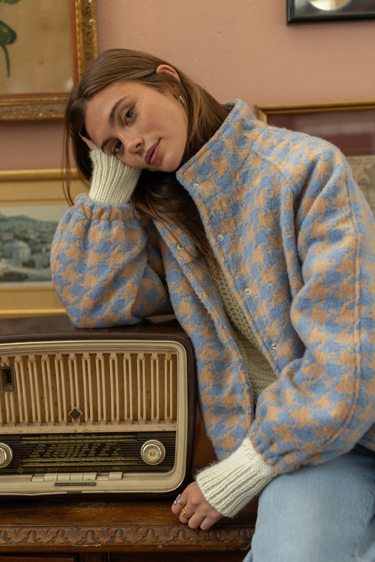 Bomber Jacket Skylar Blue Houndstooth