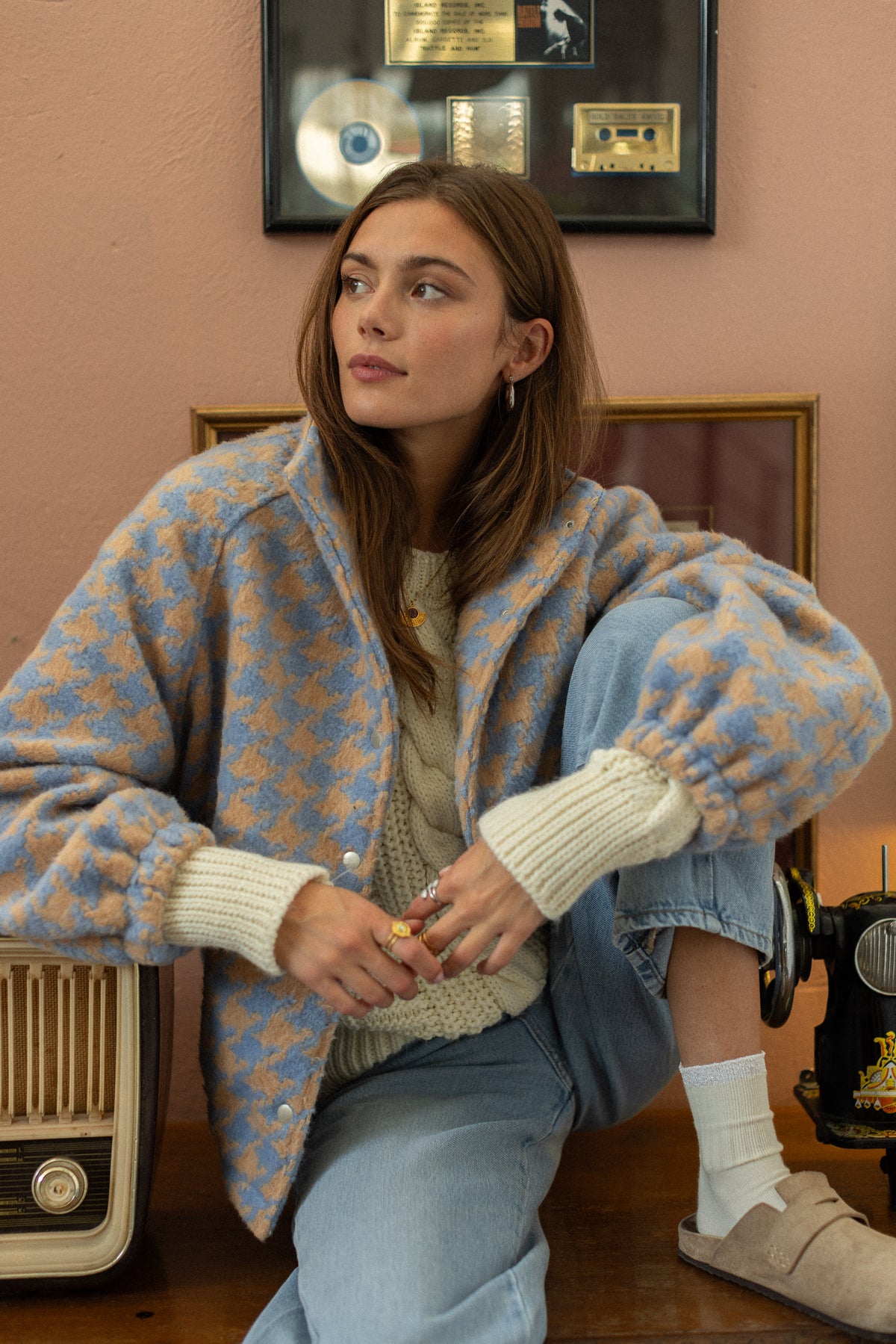 Bomber Jacket Skylar Blue Houndstooth