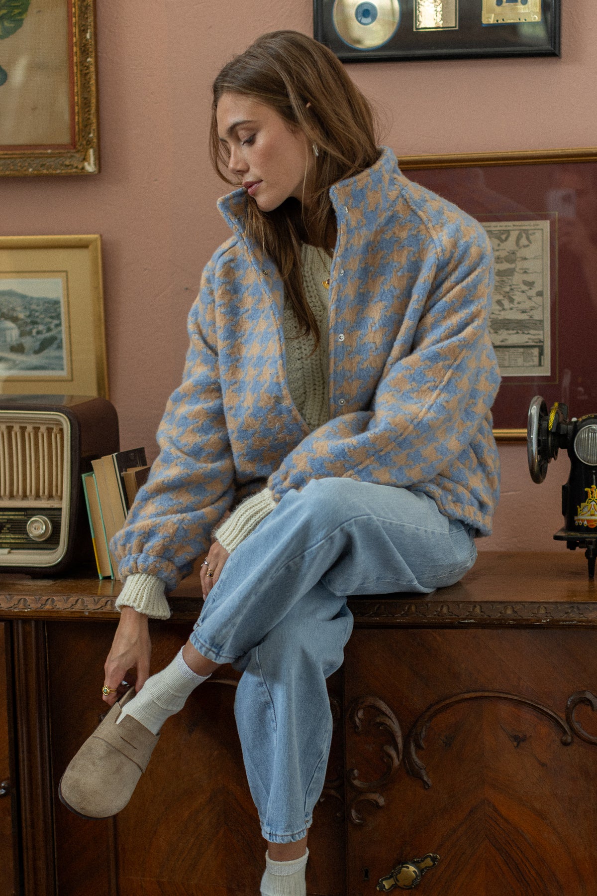 Bomber Jacket Skylar Blue Houndstooth