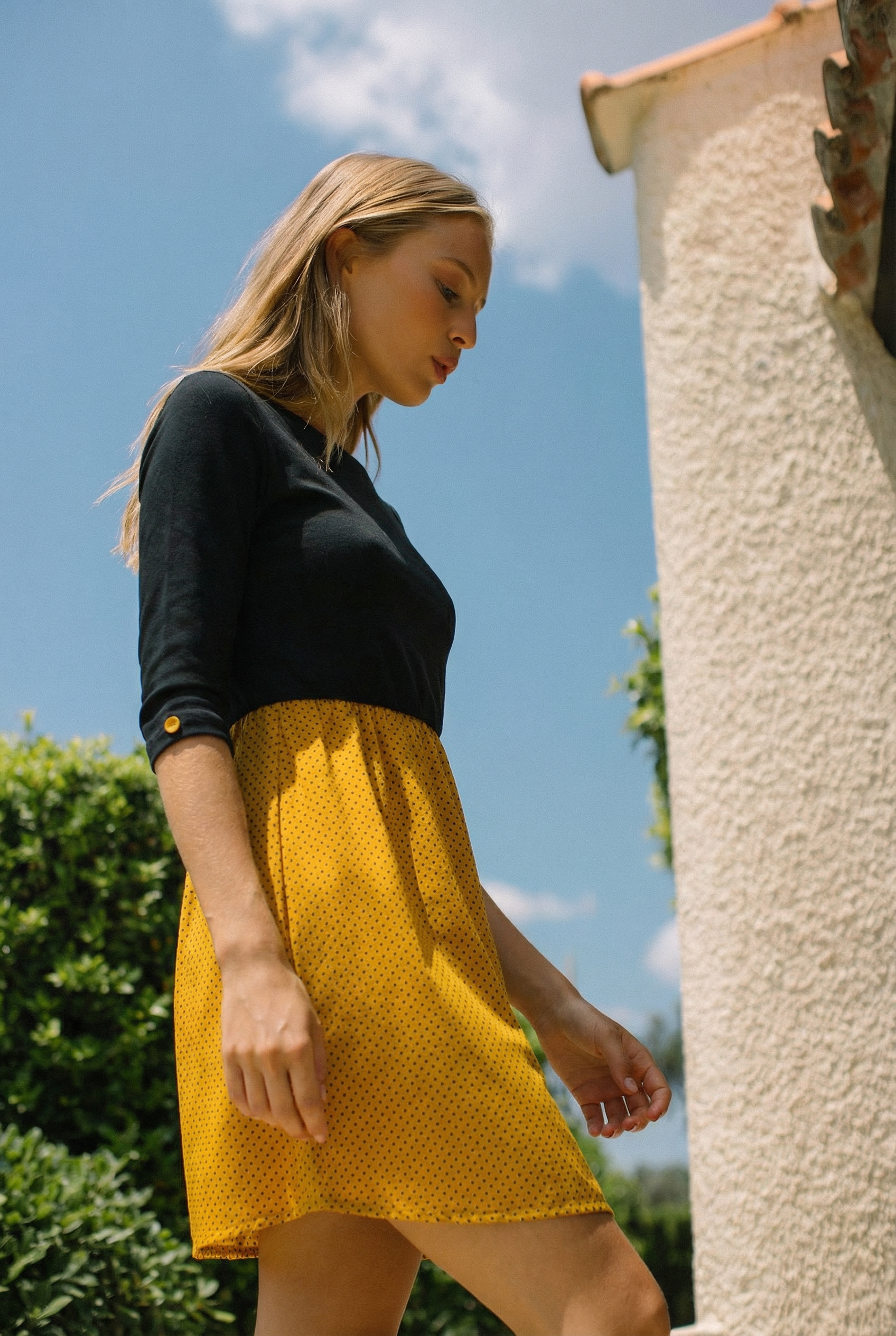 Dress Luiza Black Mustard Polka Dots