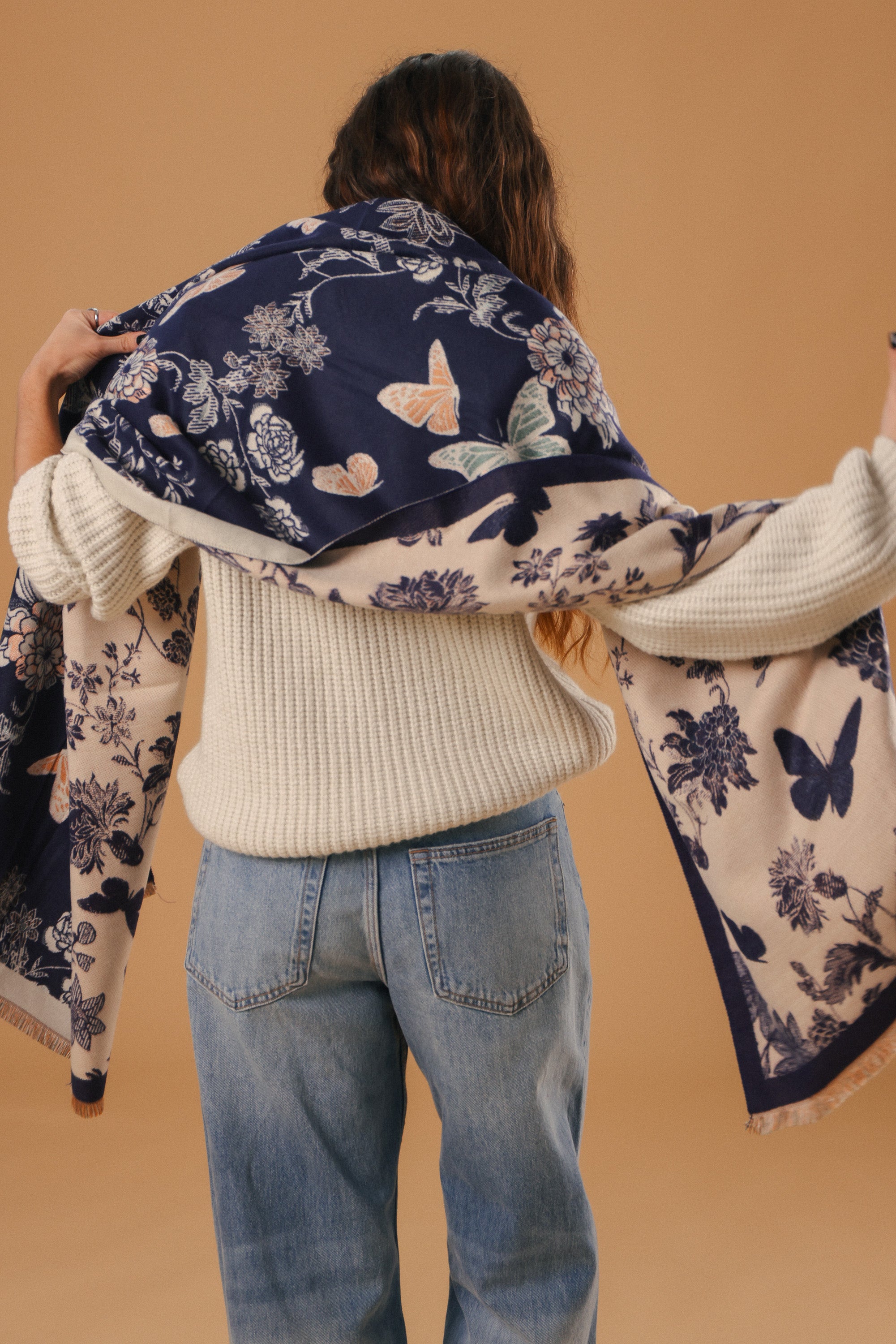 Scarf Butterflies & Flowers Blue
