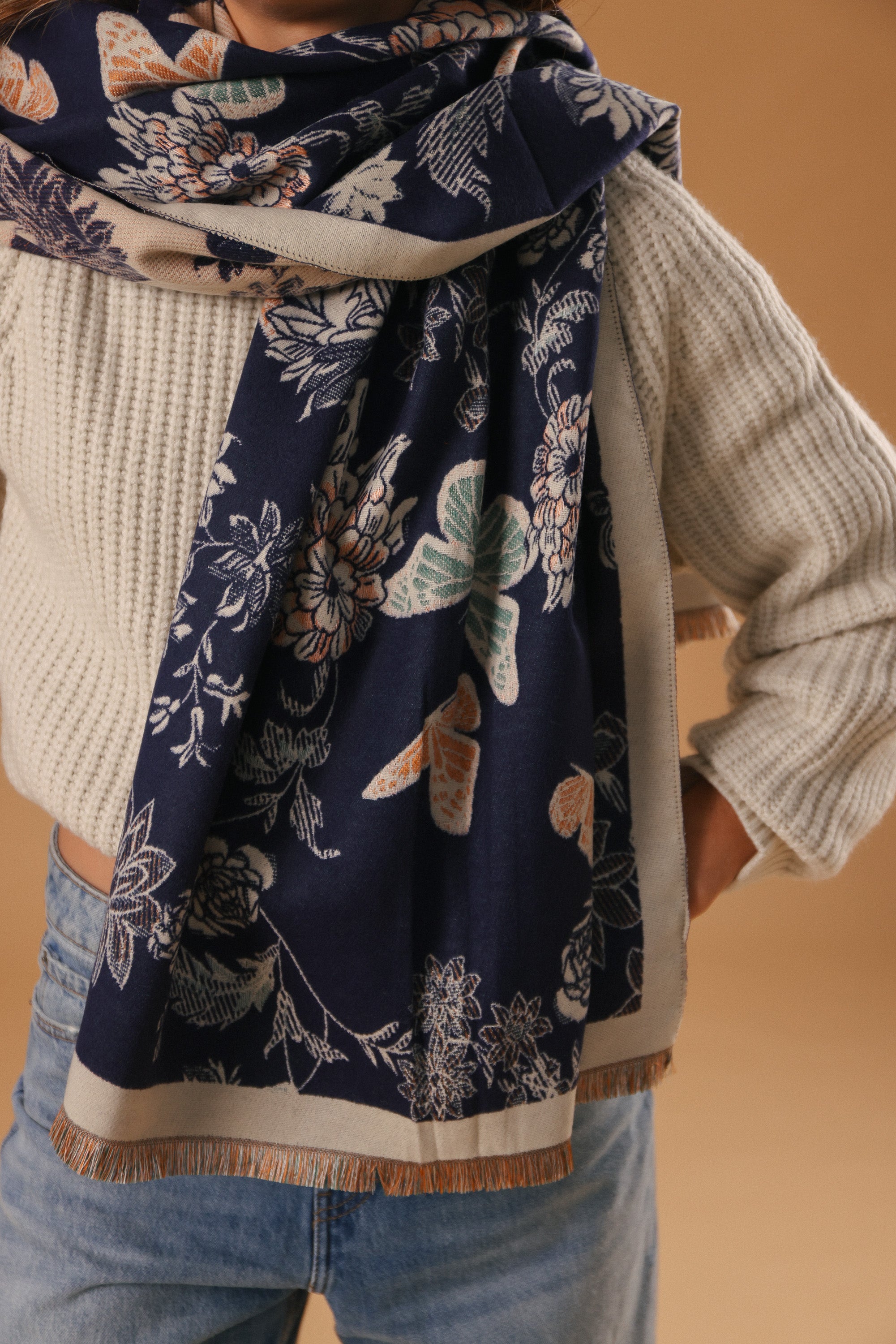 Scarf Butterflies & Flowers Blue