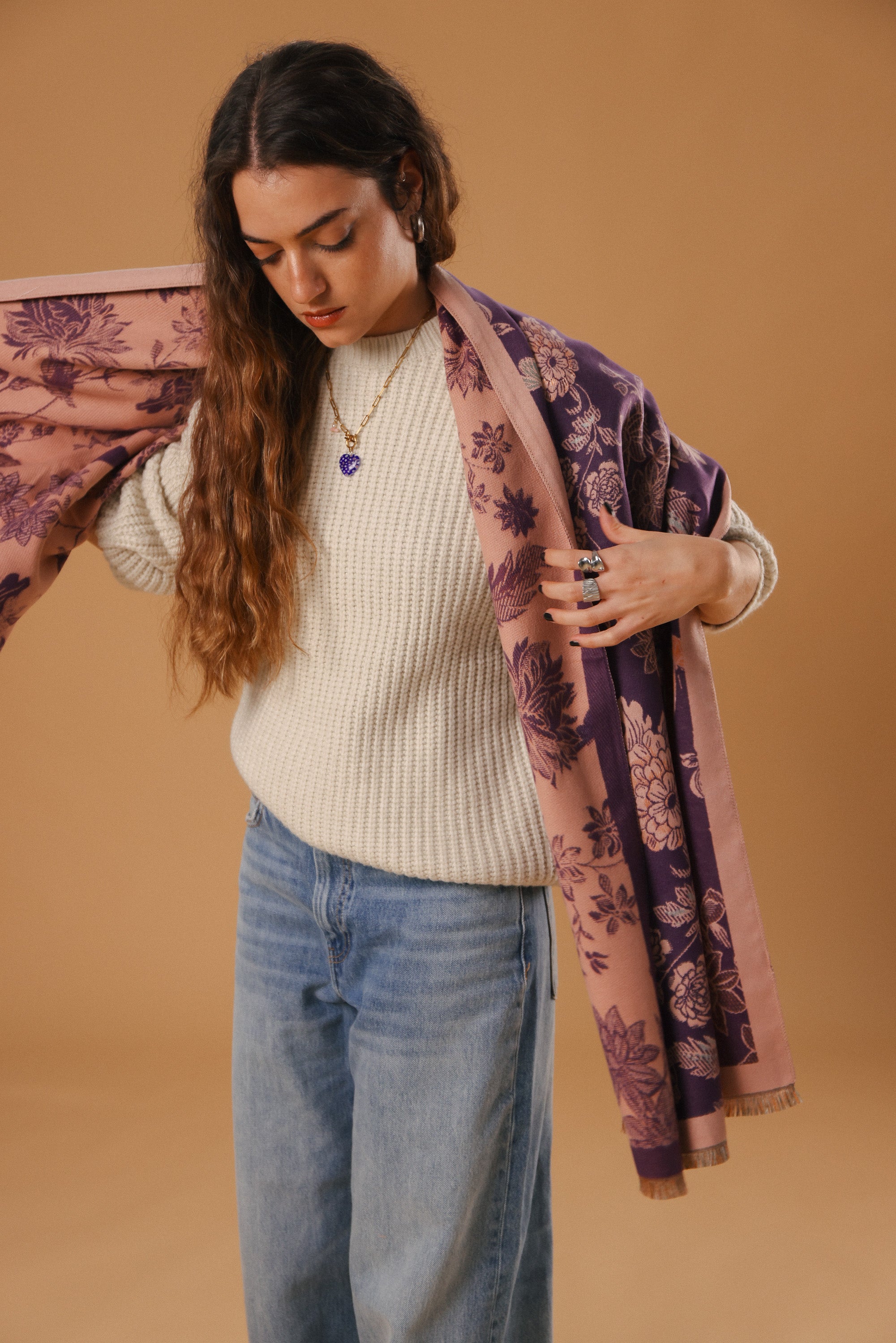 Scarf Butterflies & Flowers Purple