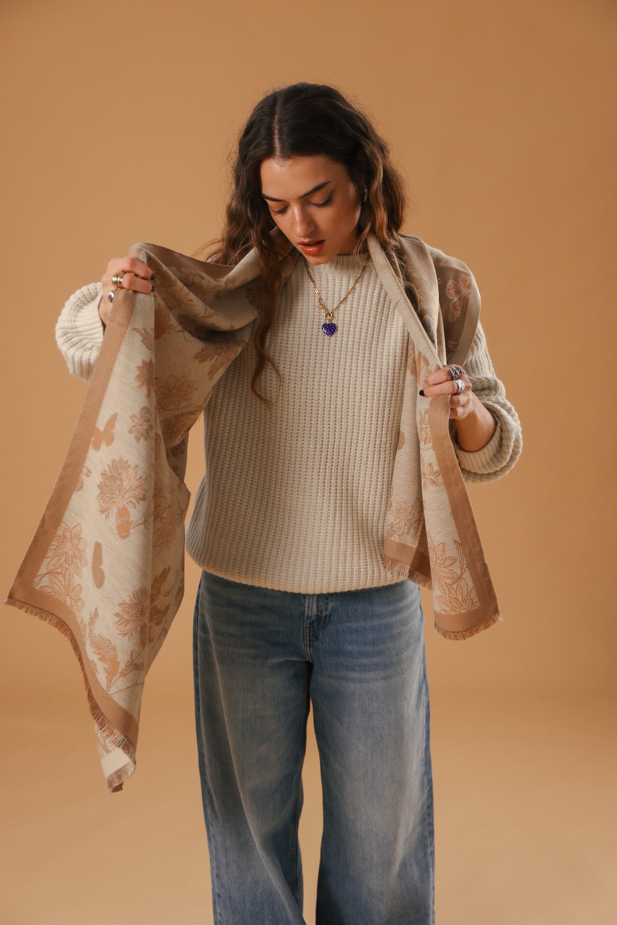 Scarf Butterflies & Flowers Latte