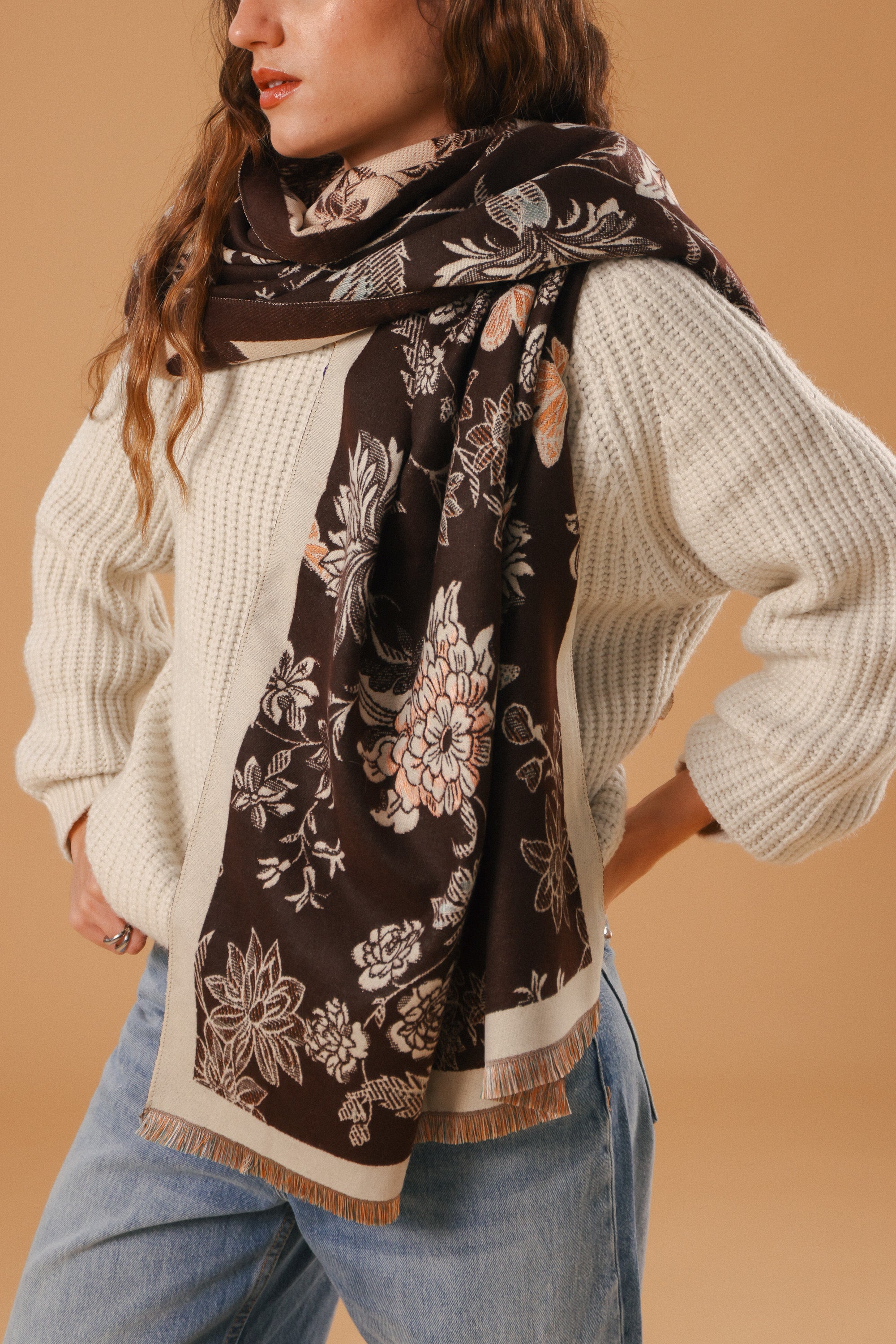 Scarf Butterflies & Flowers Brown