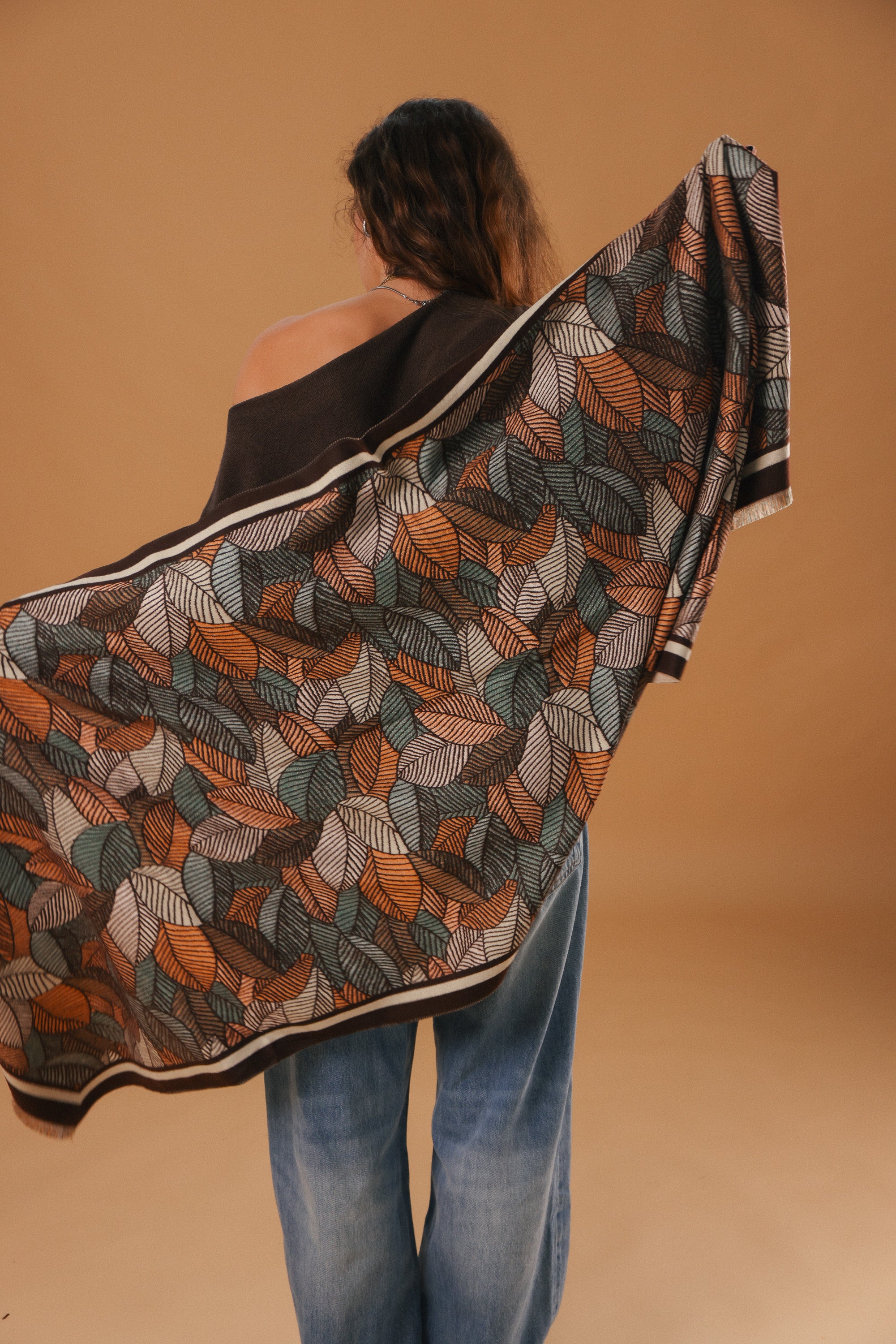 Scarf Autumn Leaves Brown
