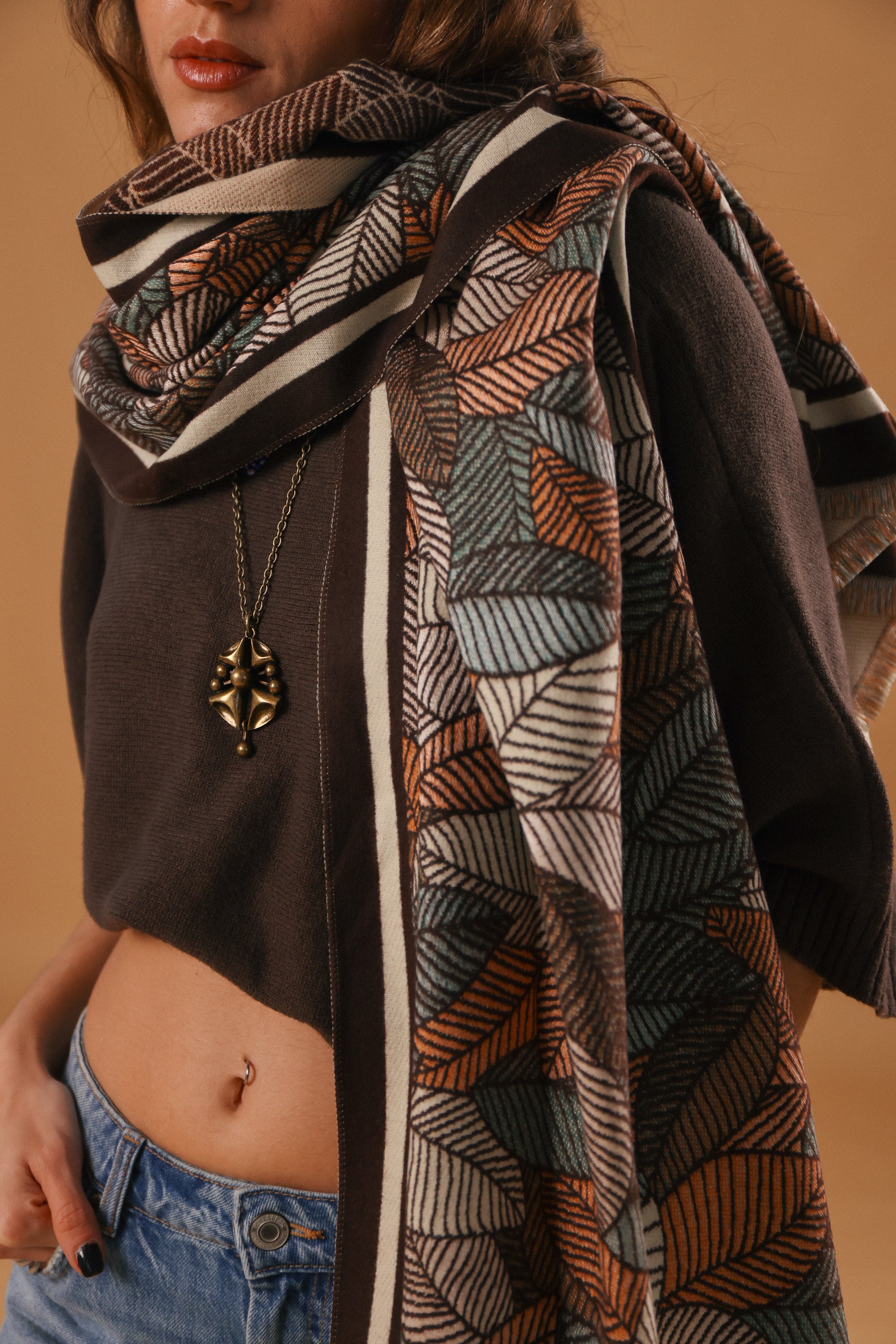 Scarf Autumn Leaves Brown
