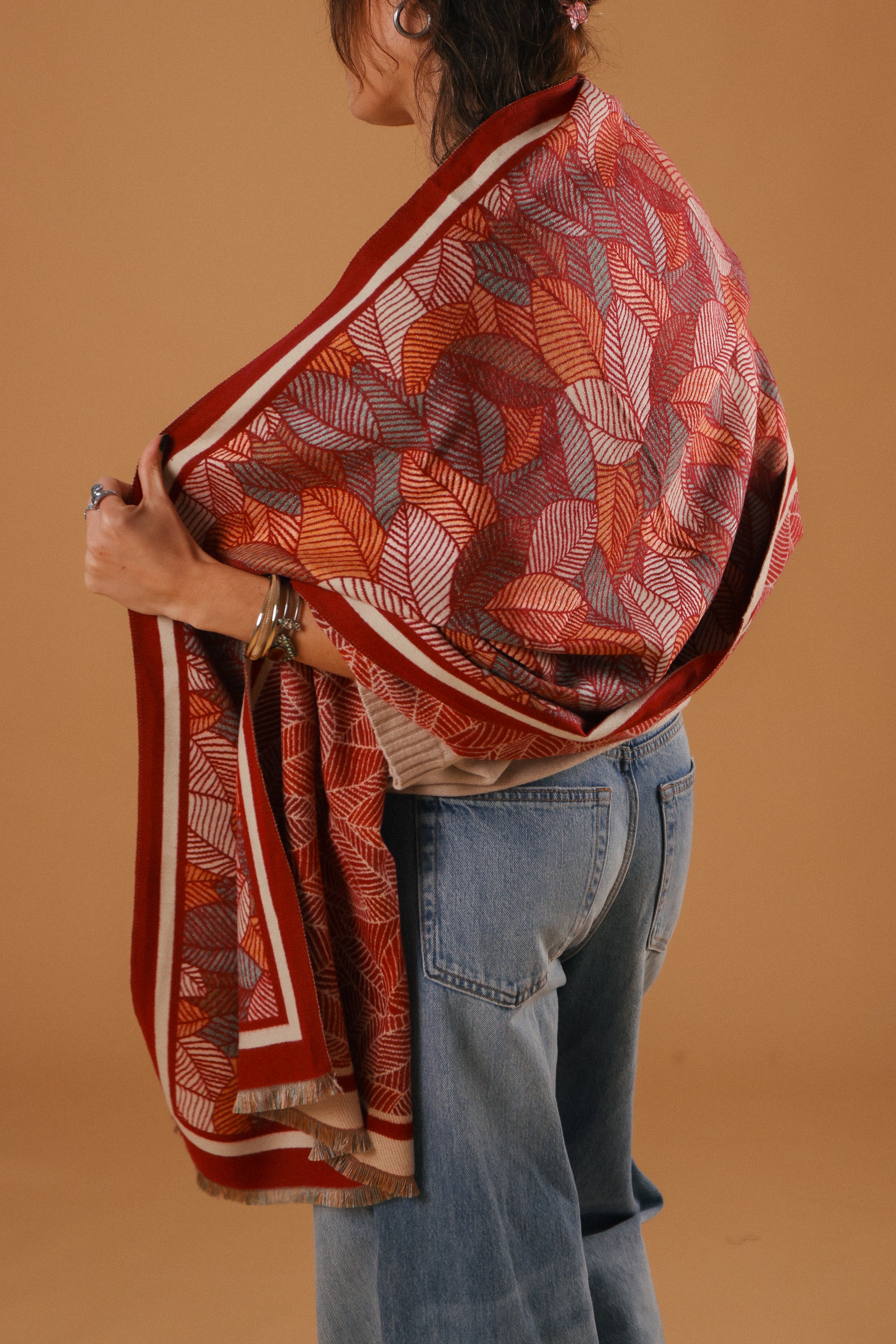 Scarf Autumn Leaves Raspberry