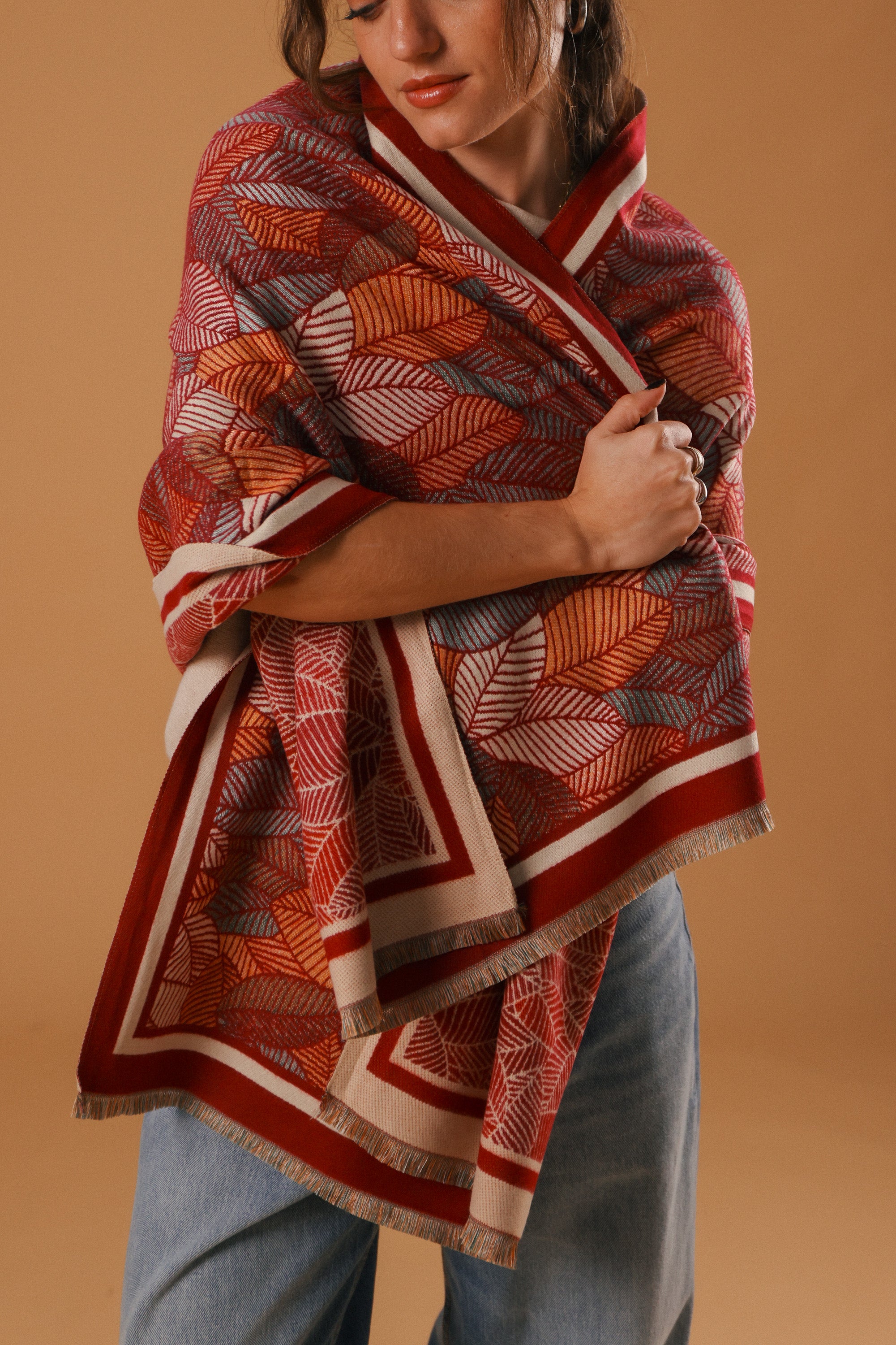 Scarf Autumn Leaves Raspberry