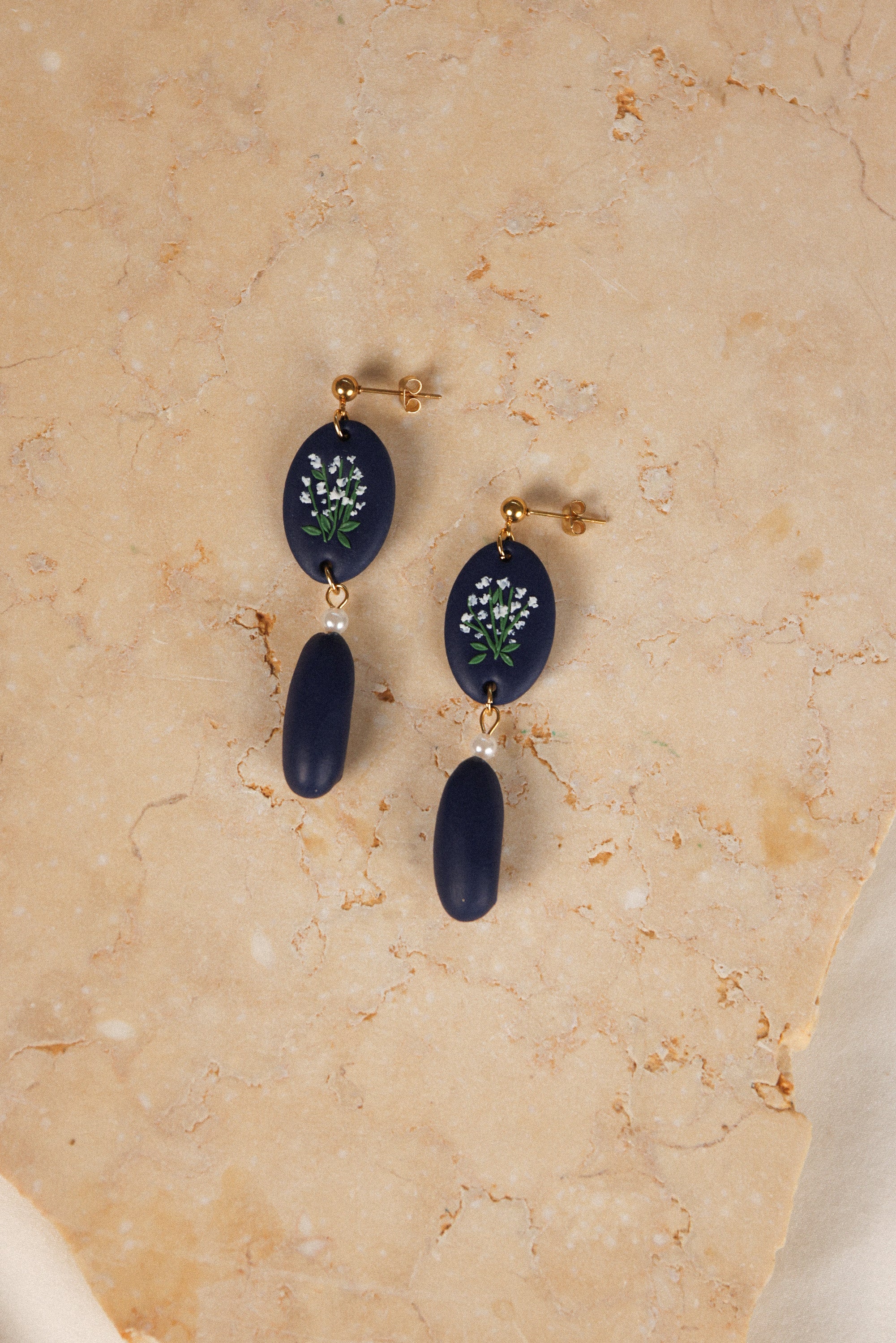 Earrings Botanical Blue Navy