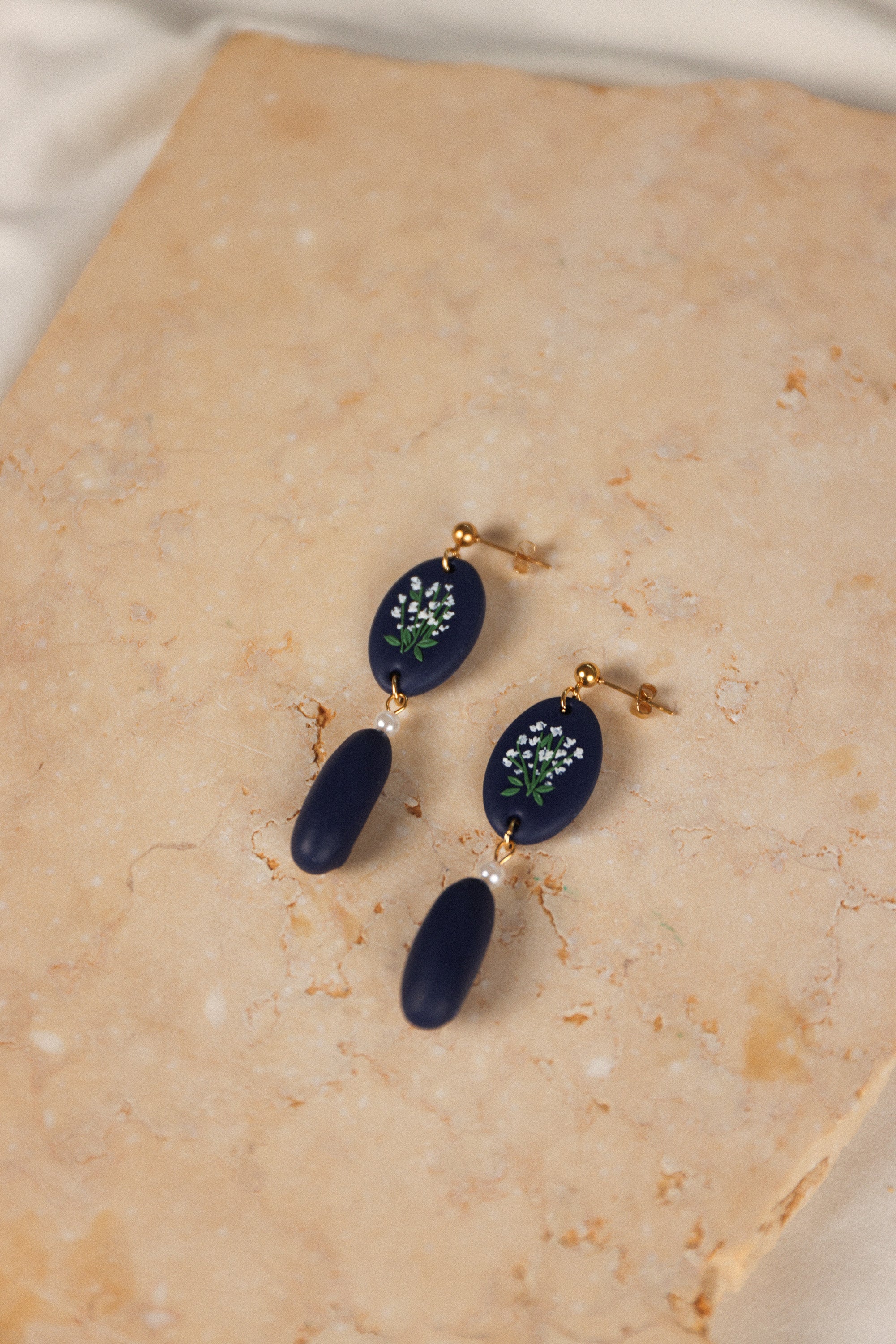 Earrings Botanical Blue Navy