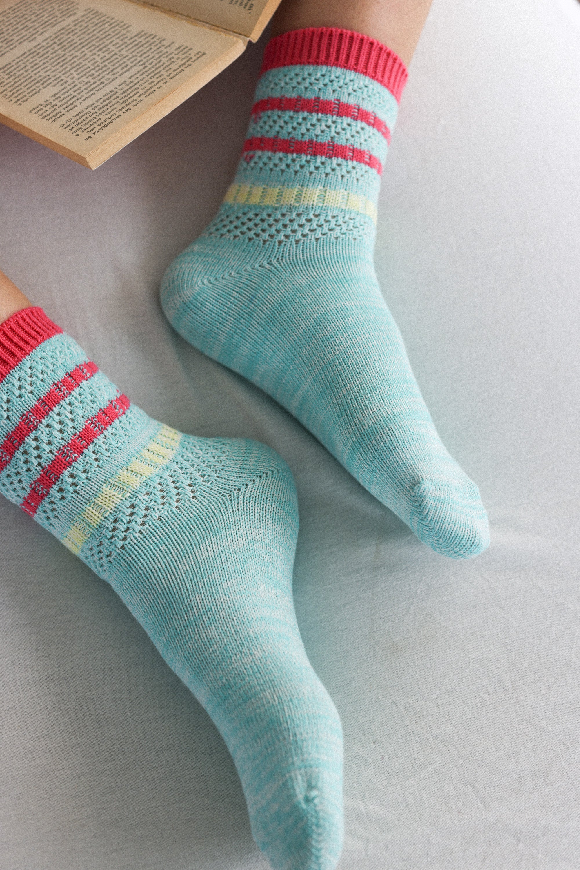 Socks Knitted Stripes Turqoise