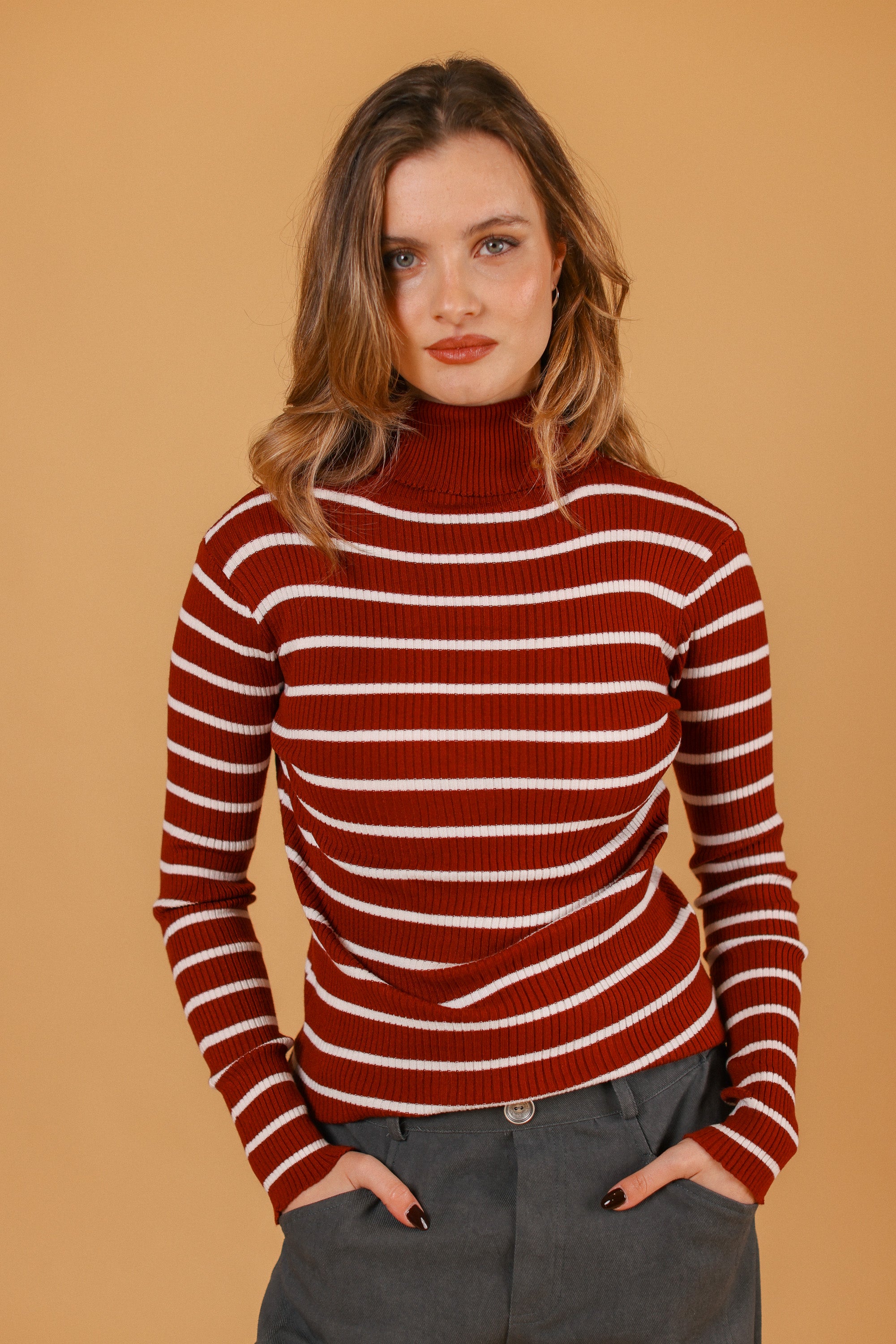 Knit Top Jesap Burgundy Stripes