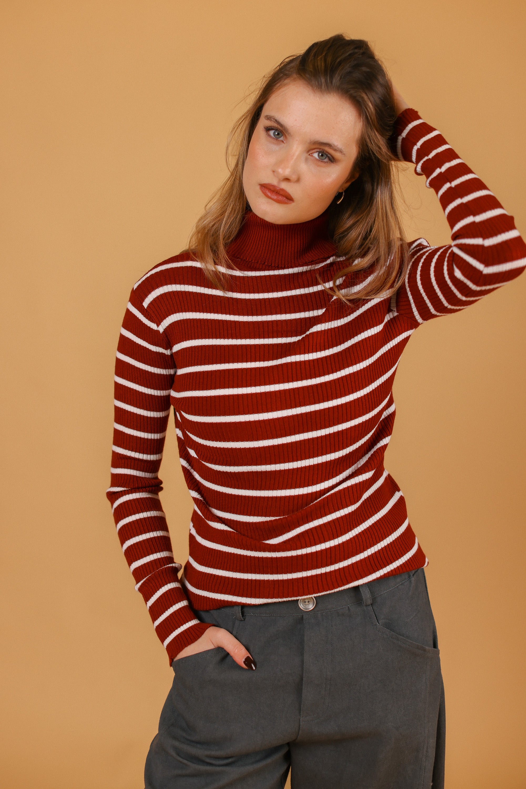 Knit Top Jesap Burgundy Stripes