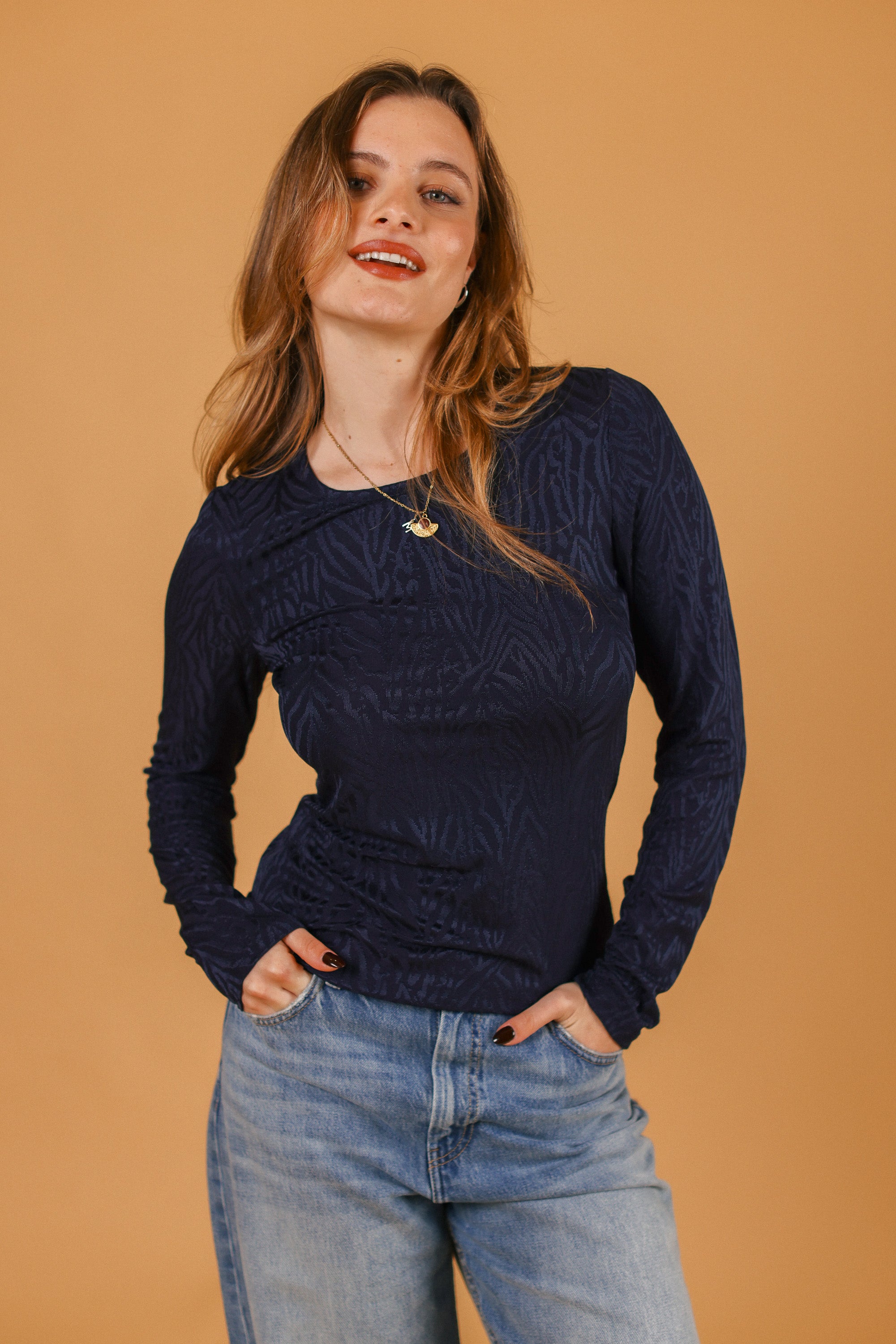 Top Marlena Navy Zebra