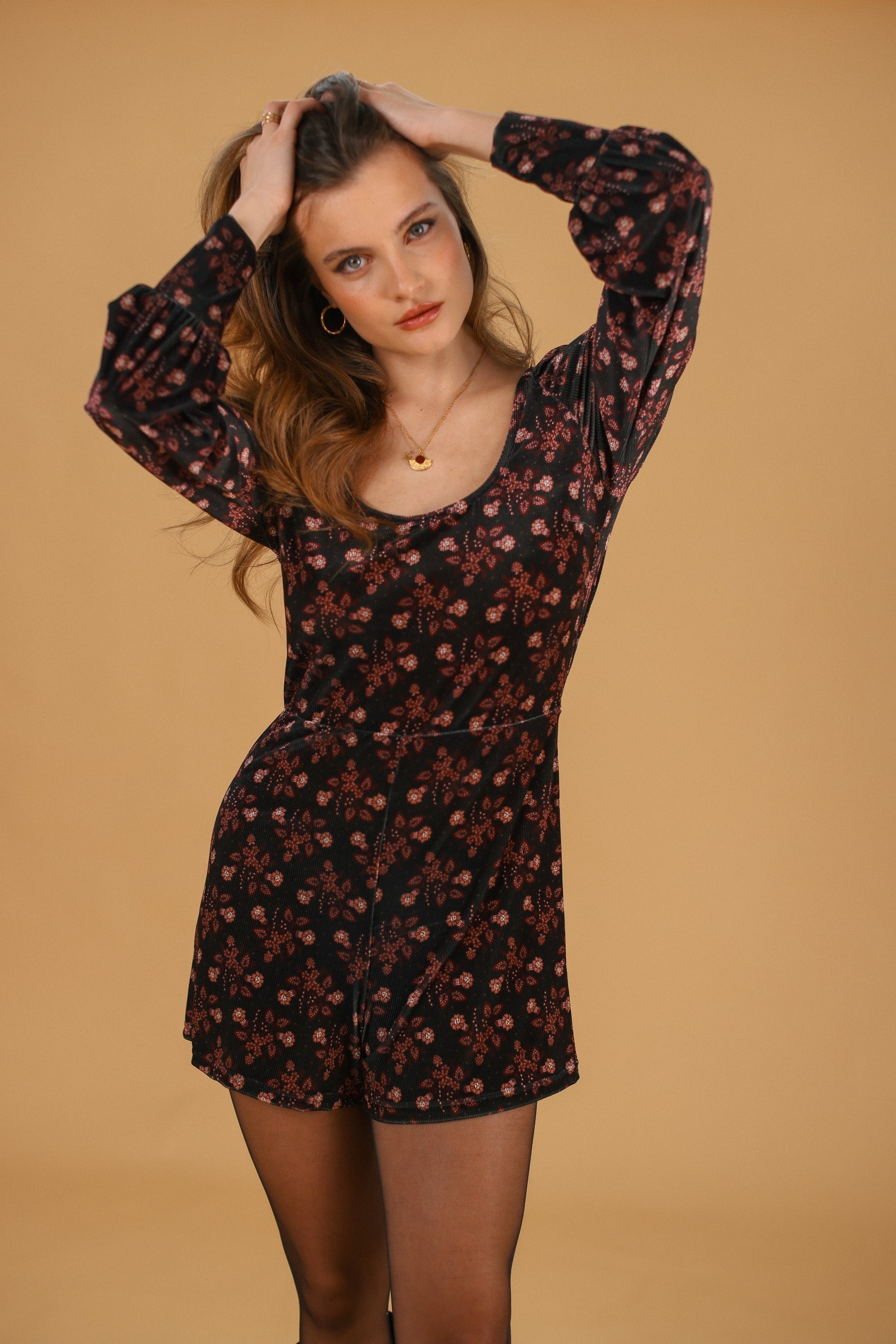 Playsuit Amelise Black Pink Floral