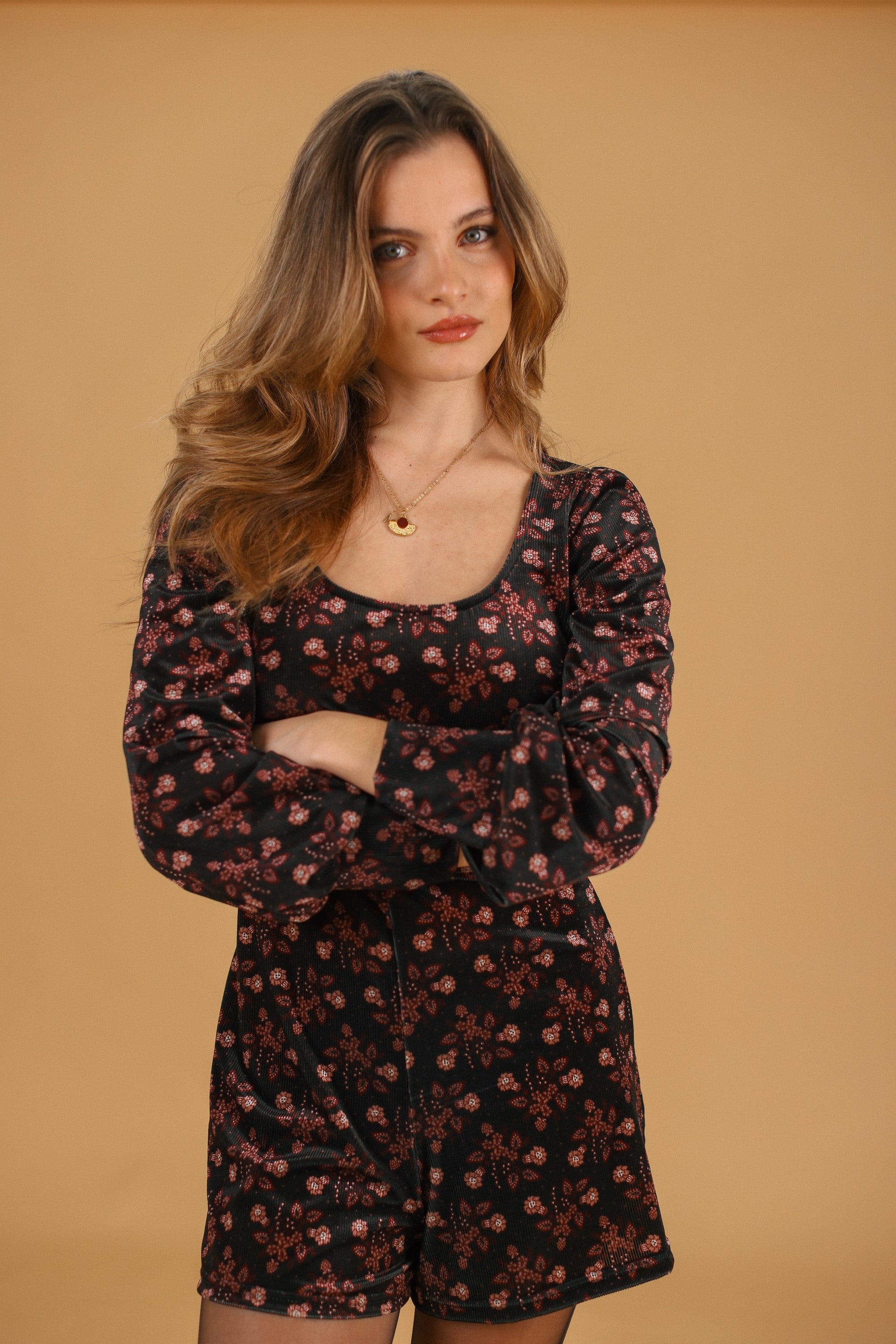 Playsuit Amelise Black Pink Floral