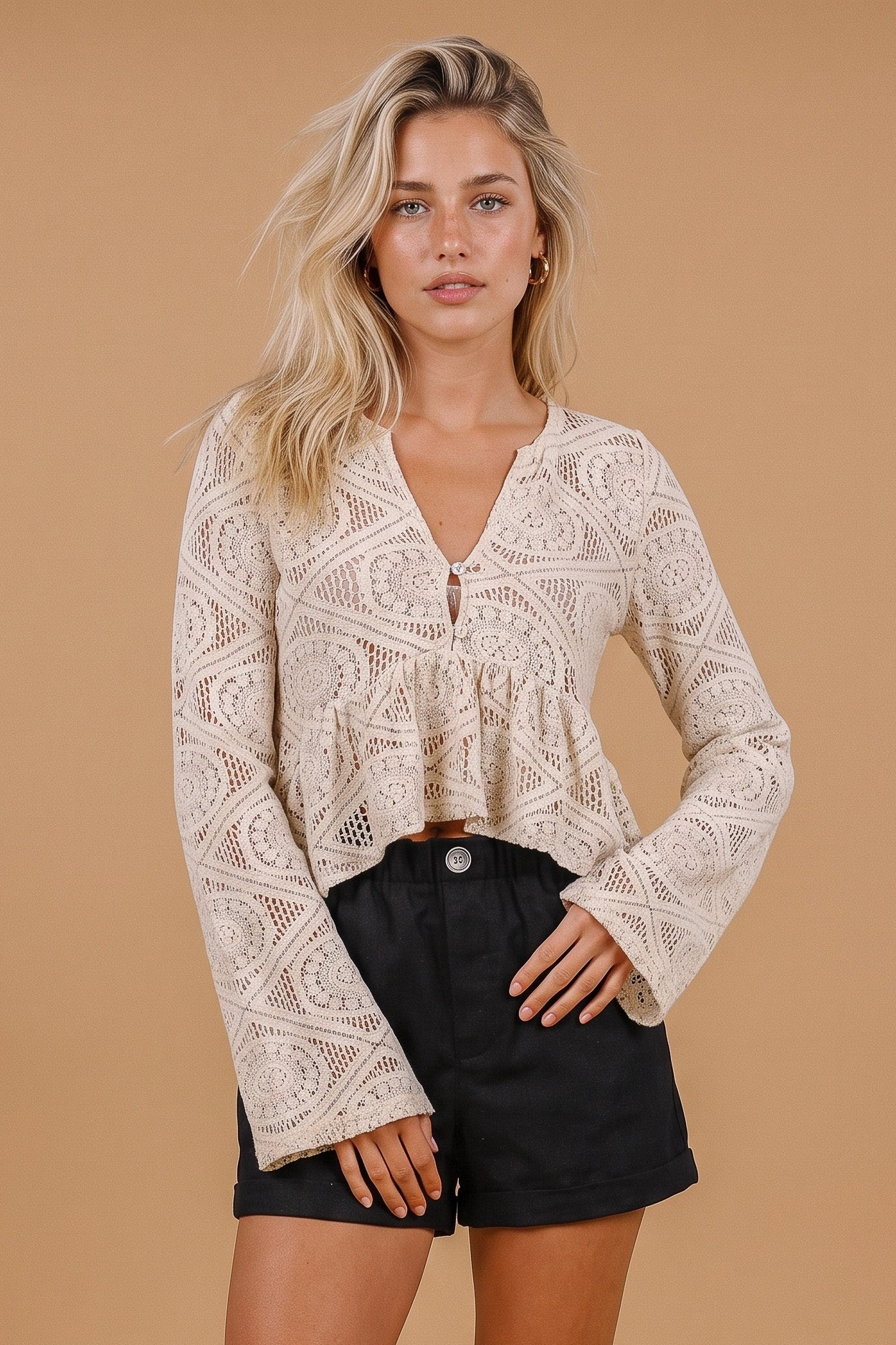 Top Bryony Cream Geometric Lace