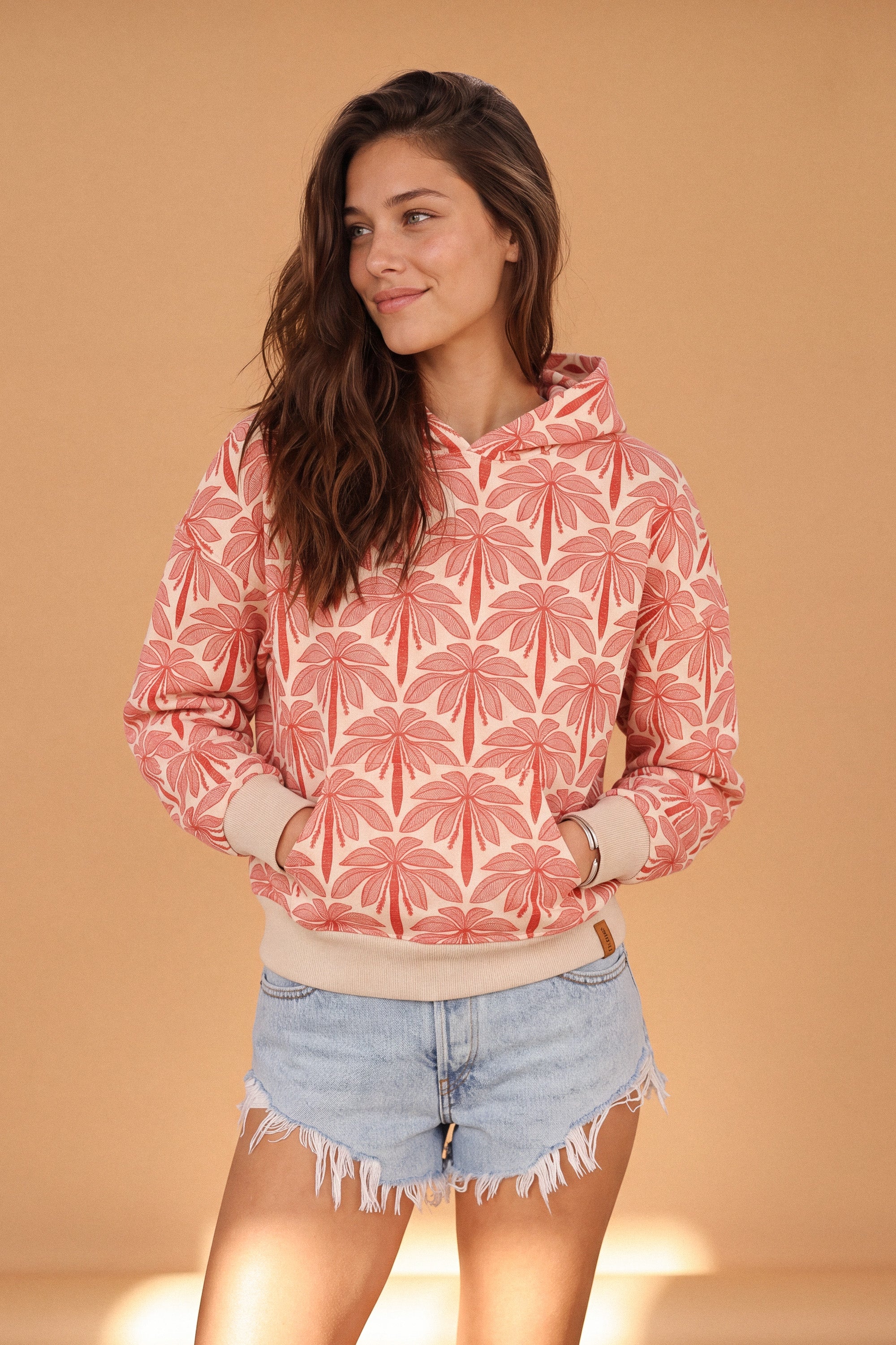 Hoodie Leyla Cream Rose Palms