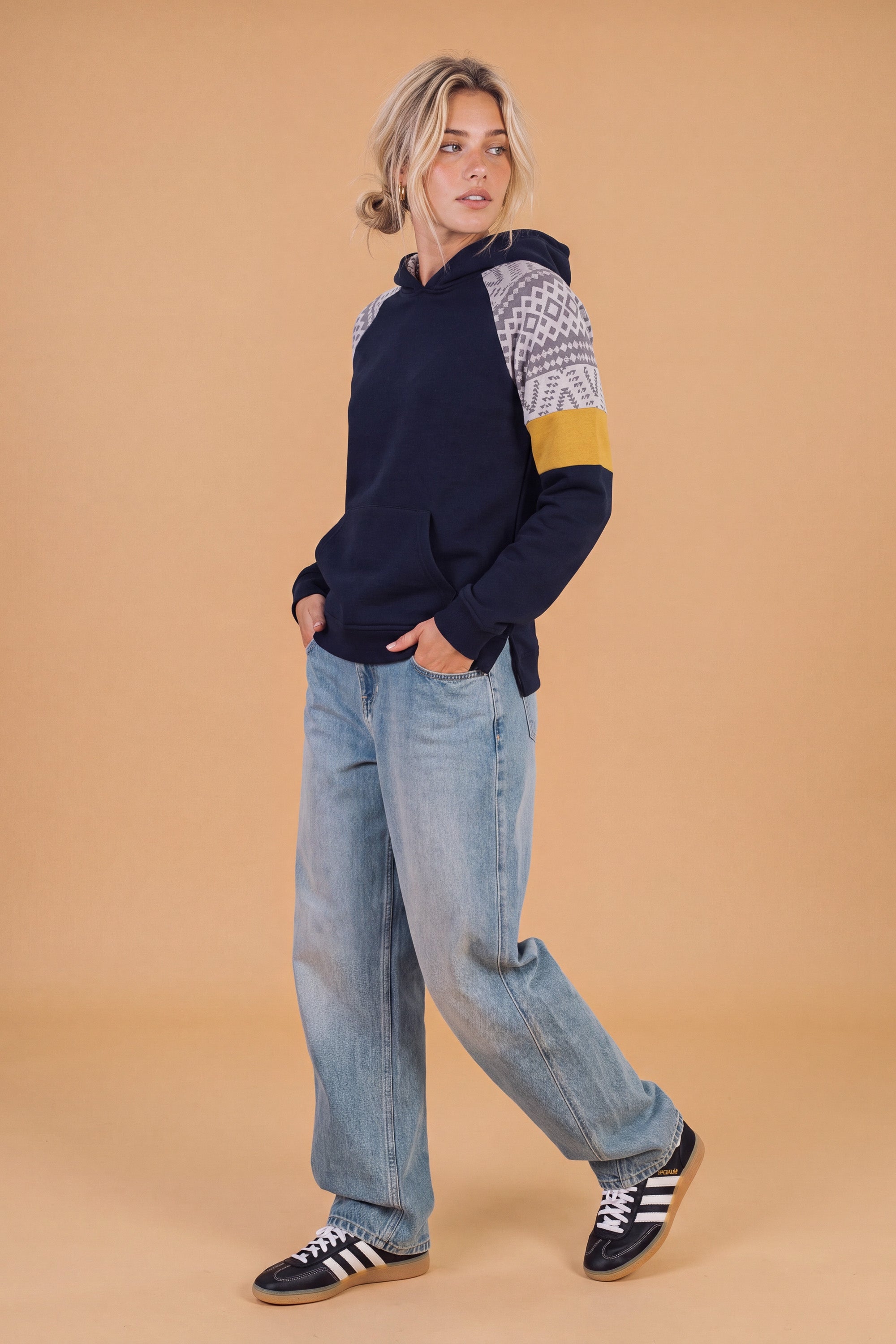 Hoodie Vera Blue Mustard Geo