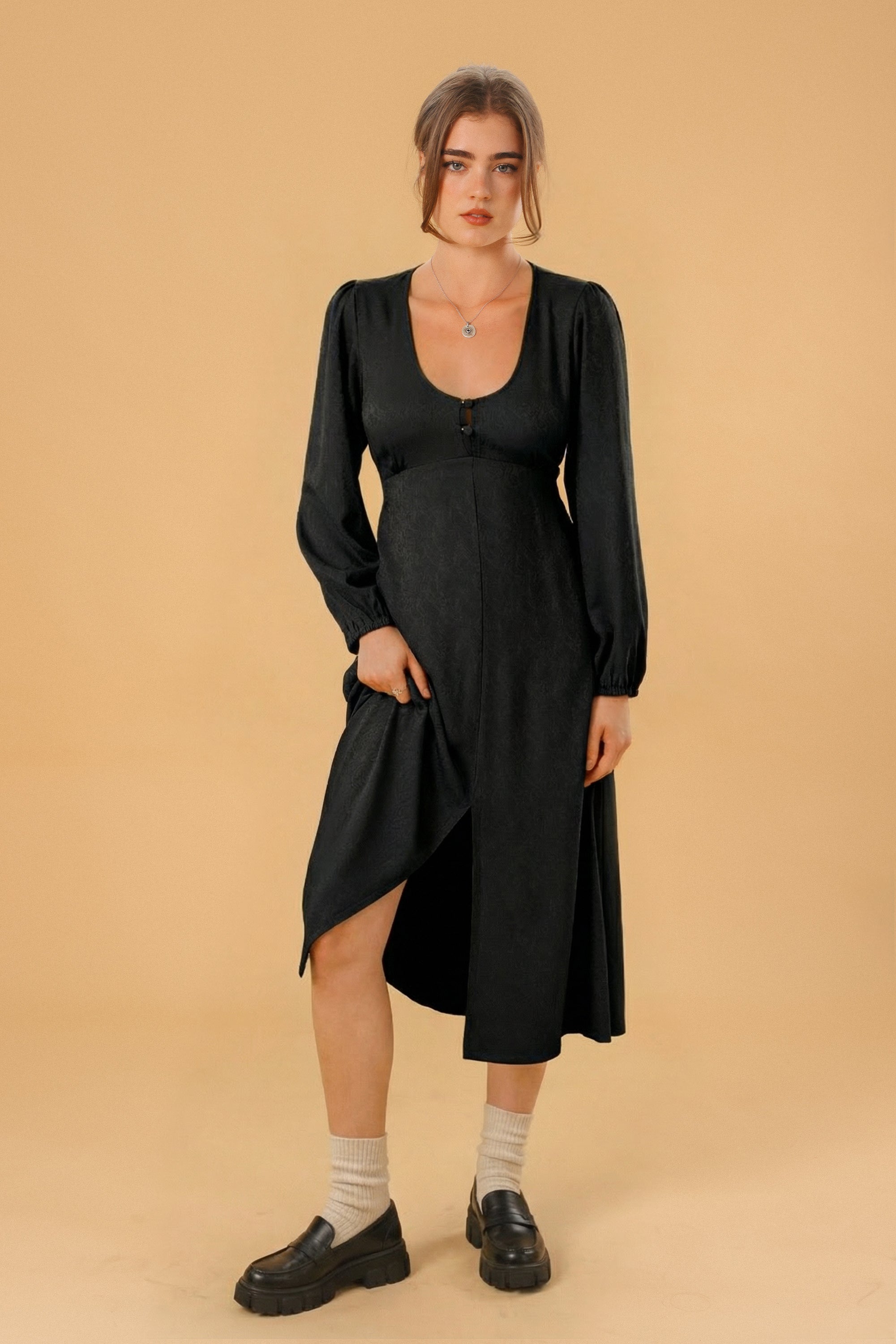 Woman wearing a black dress