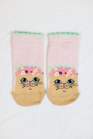 Socks Flower Kitty Pink