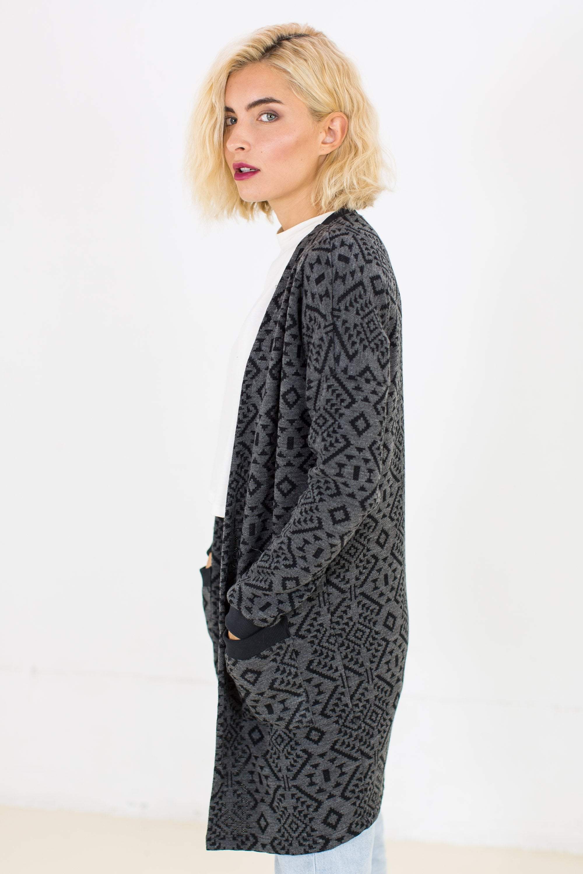 Cardigan Mona in Black Aztec
