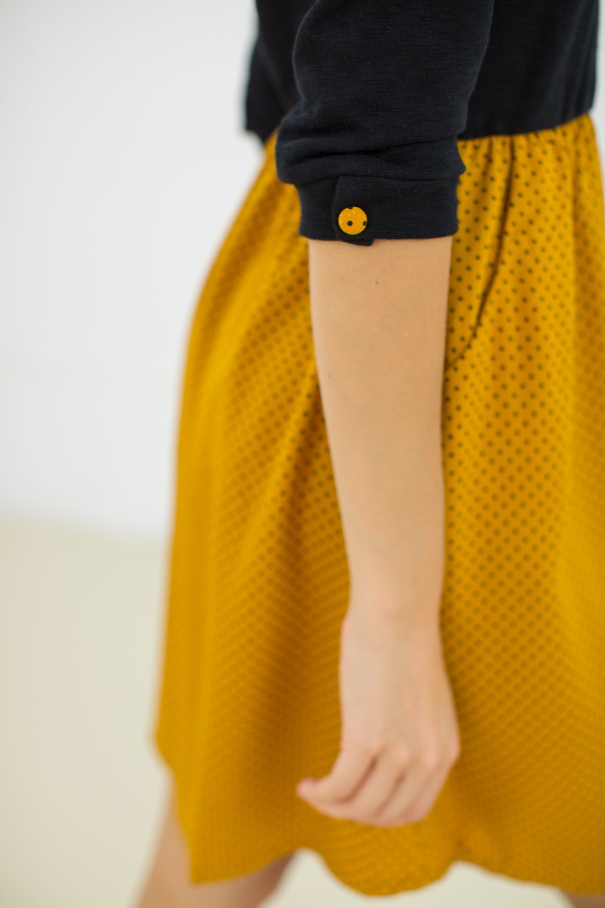 Dress Luiza Black Mustard Polka Dots