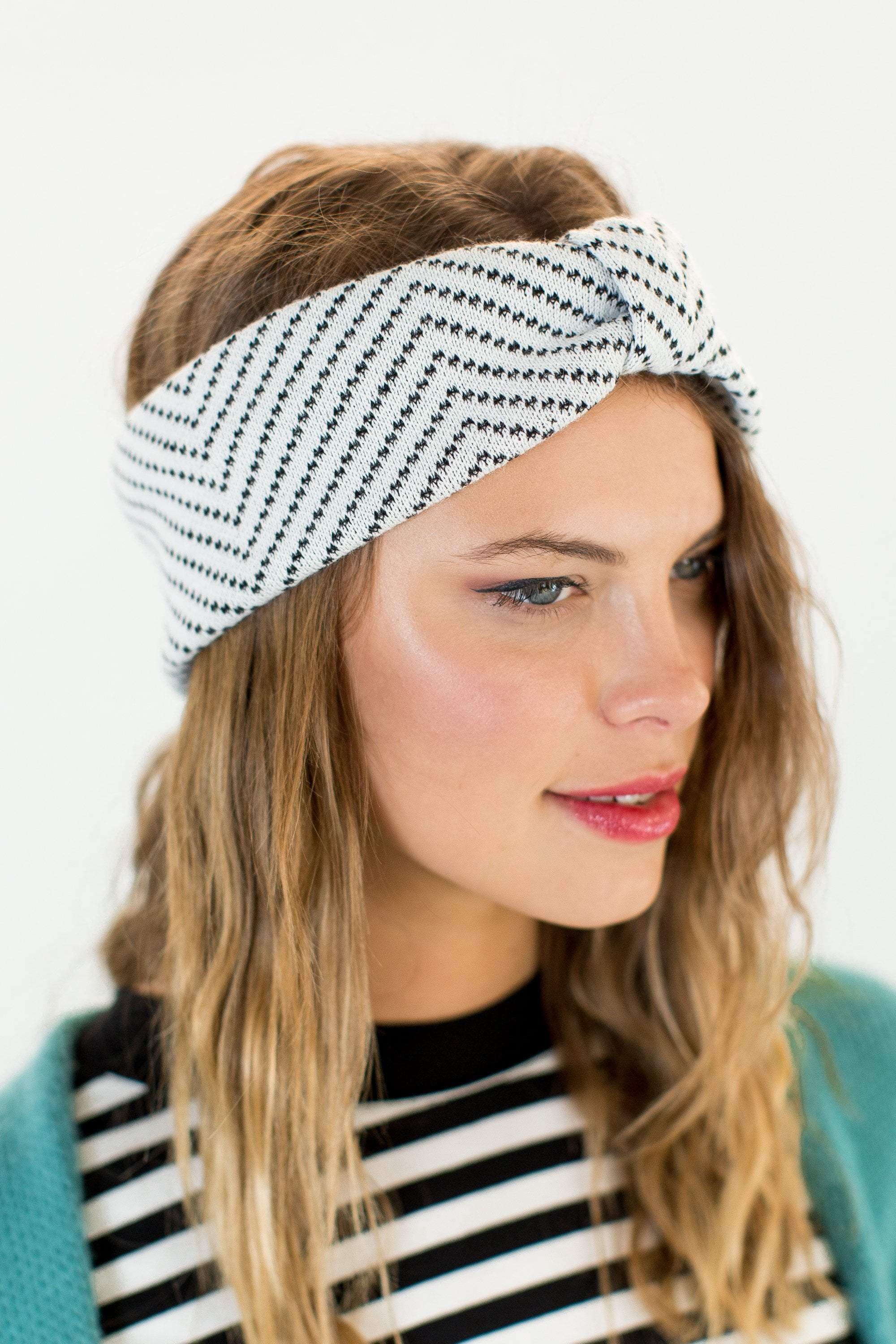 Headband White Herringbone