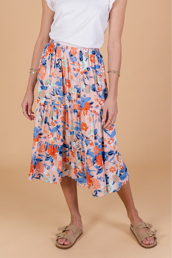 Skirt Martha Coral Flowers.