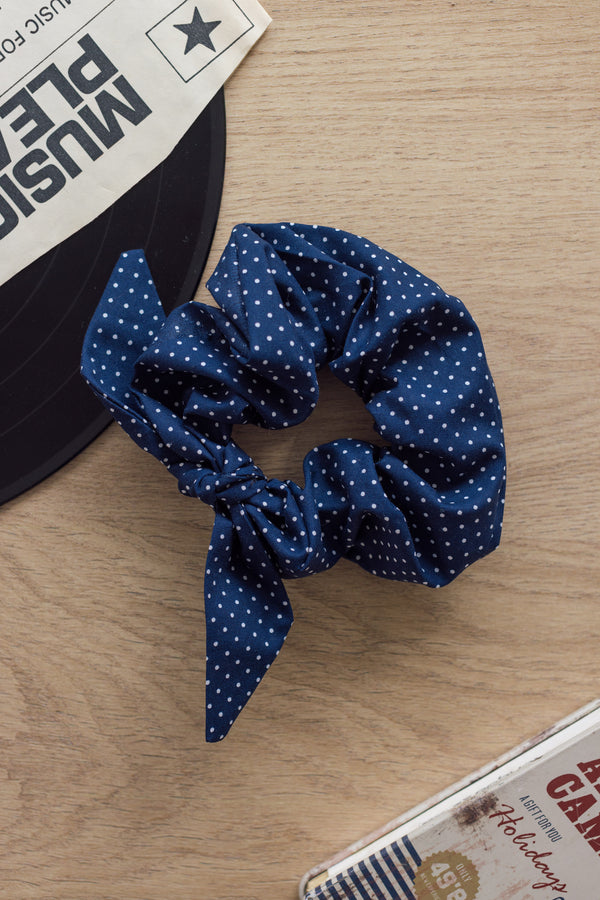 Scrunchie Blue Navy Polka Dot