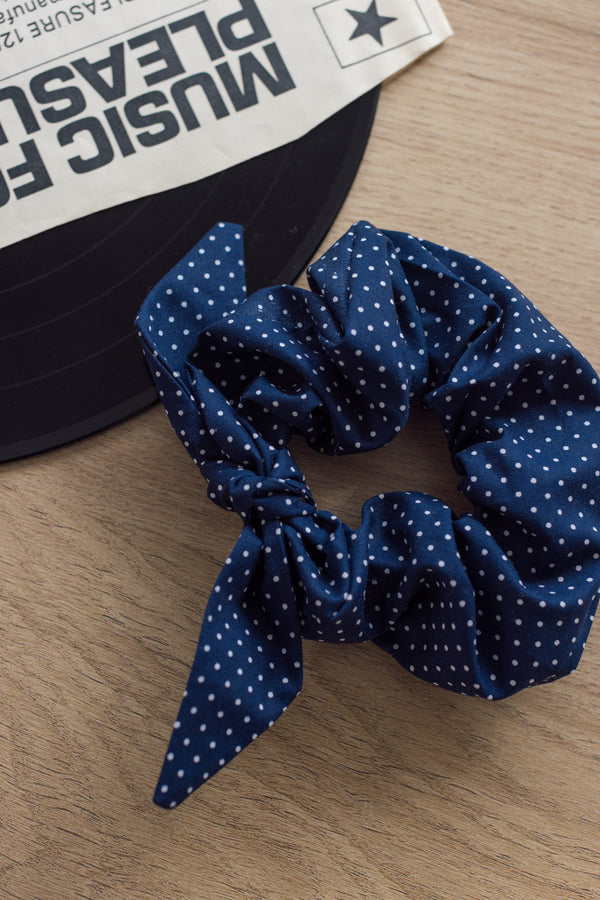 Scrunchie Blue Navy Polka Dot