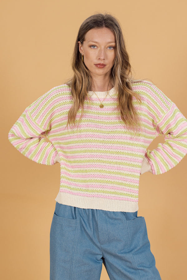 Knit Sweater Roben Pistachio Stripes