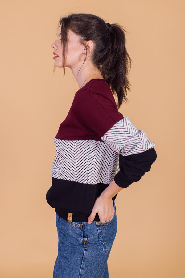 Sweater Mia Black, Herringbone and Burgundy